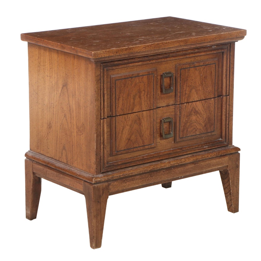 Dixie Neoclassical Style Oak Two-Drawer Nightstand, circa 1970