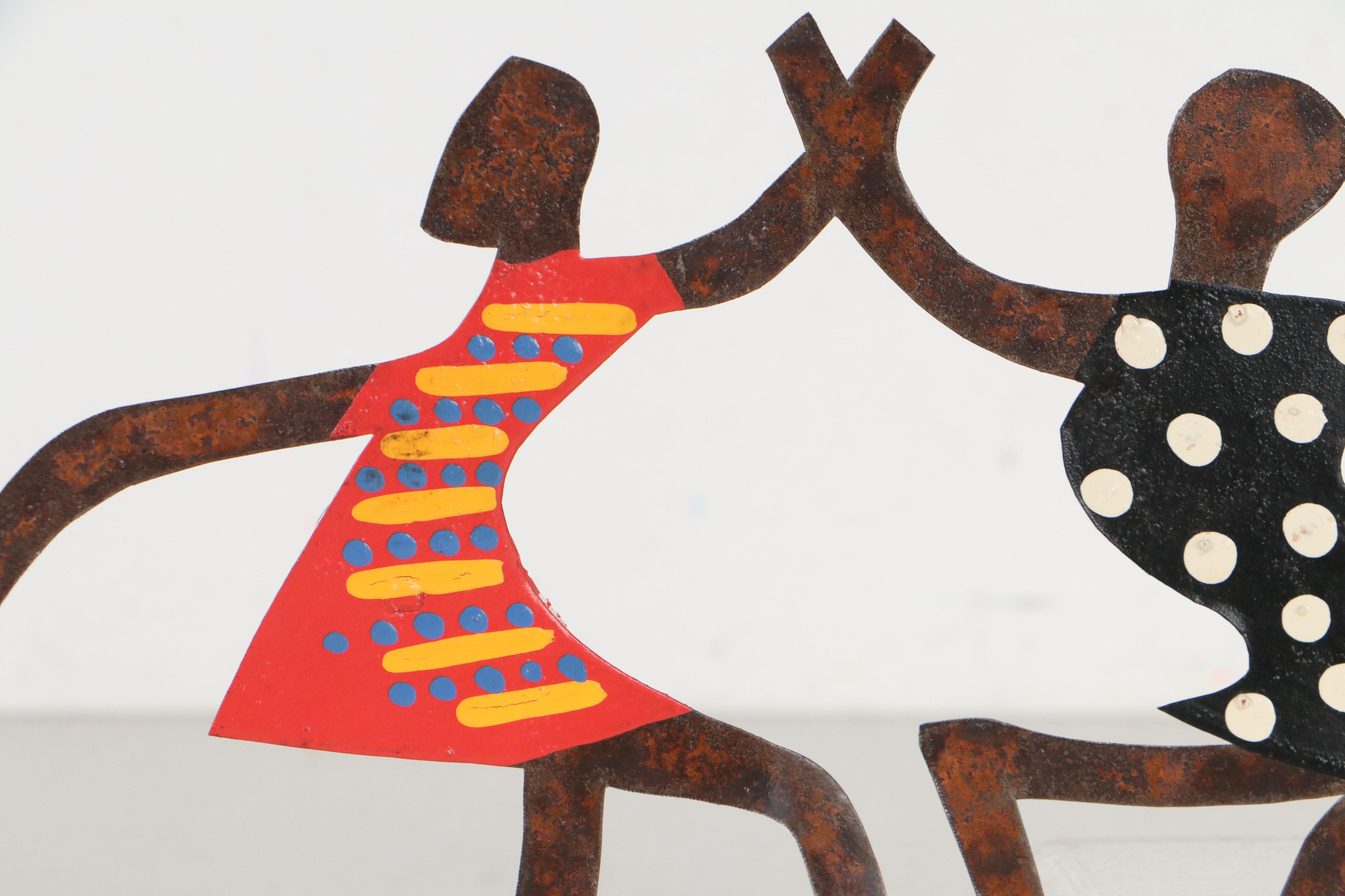 Hand-Painted Folk Art Metal Cutout of Dancing Figures