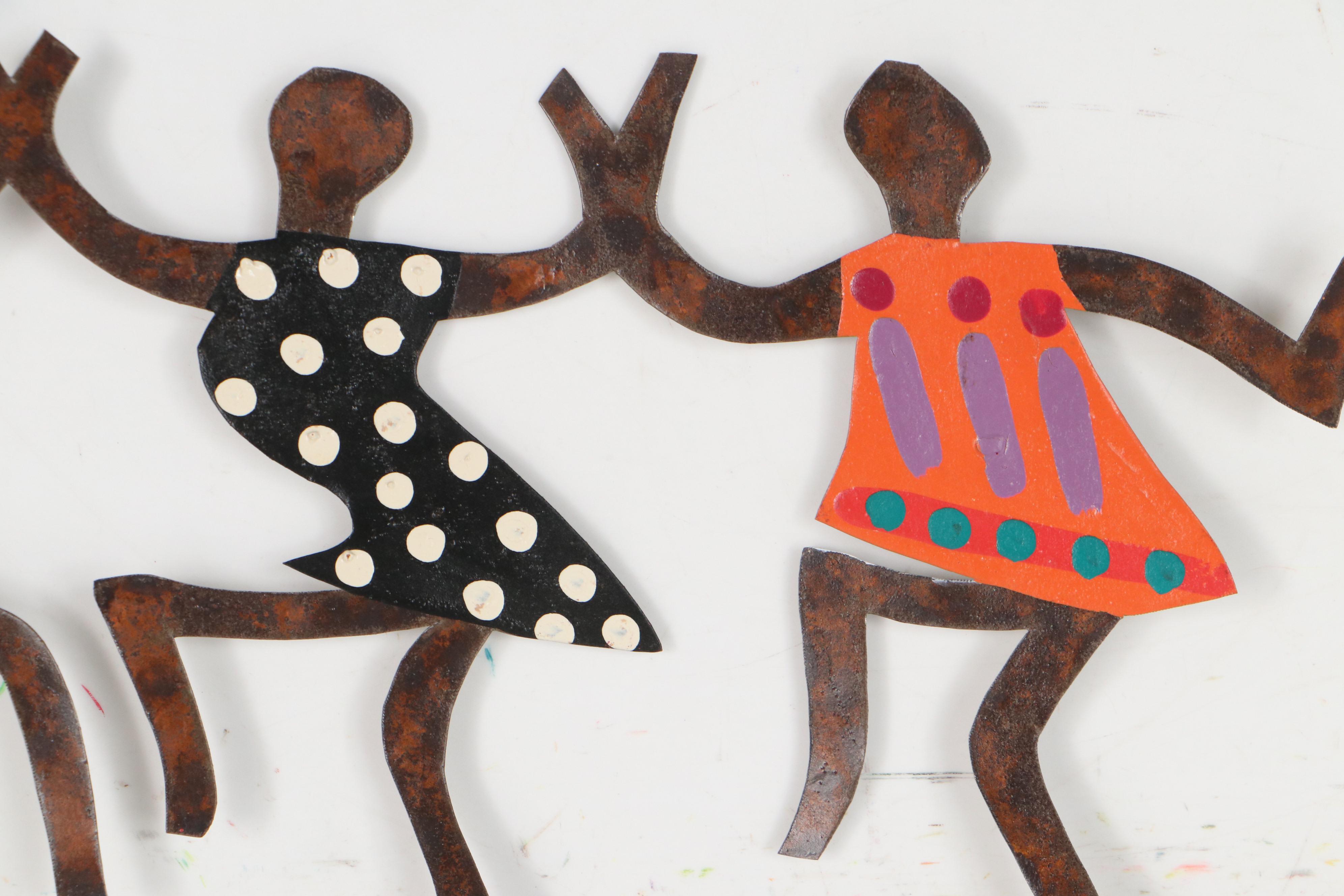Hand-Painted Folk Art Metal Cutout of Dancing Figures