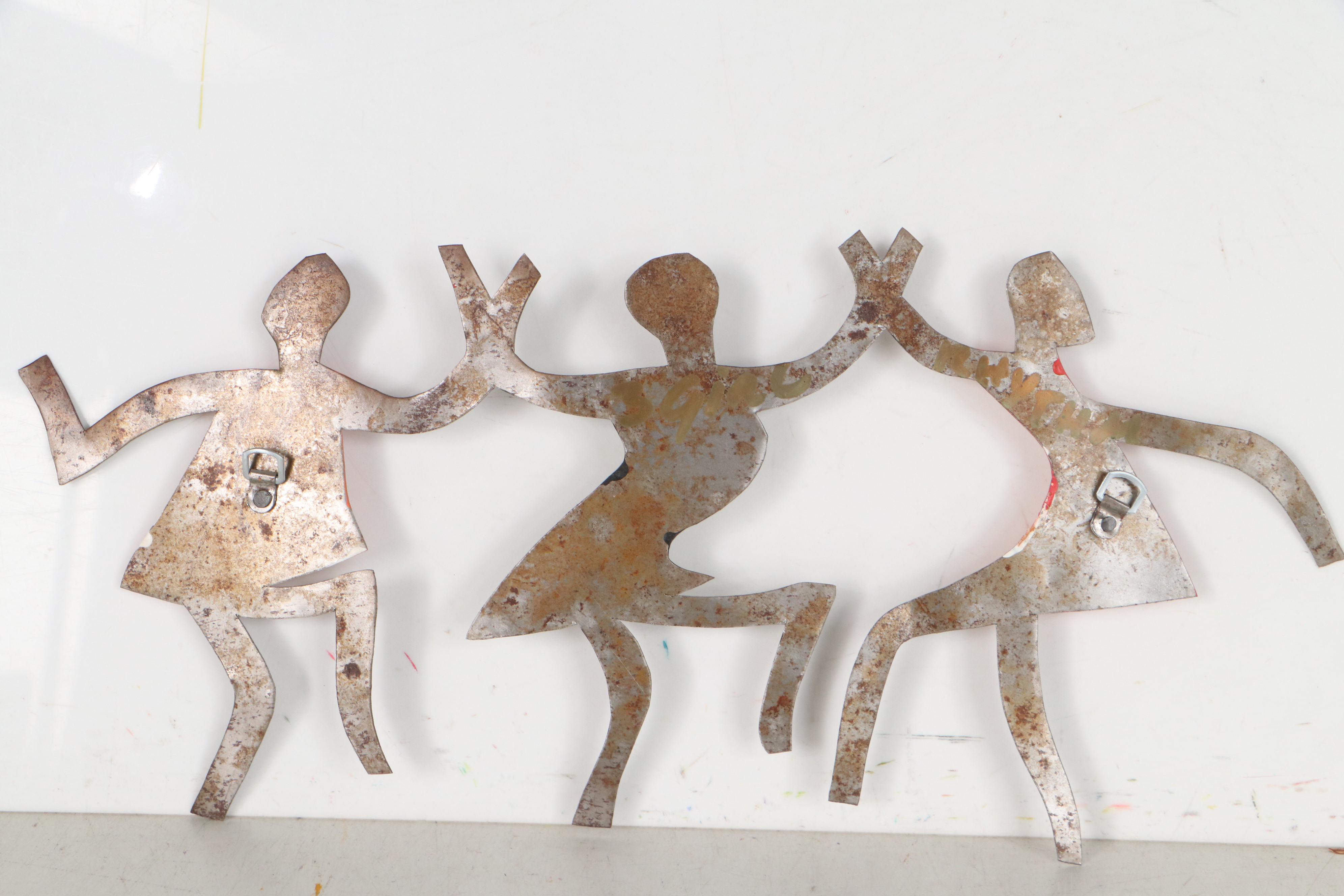 Hand-Painted Folk Art Metal Cutout of Dancing Figures