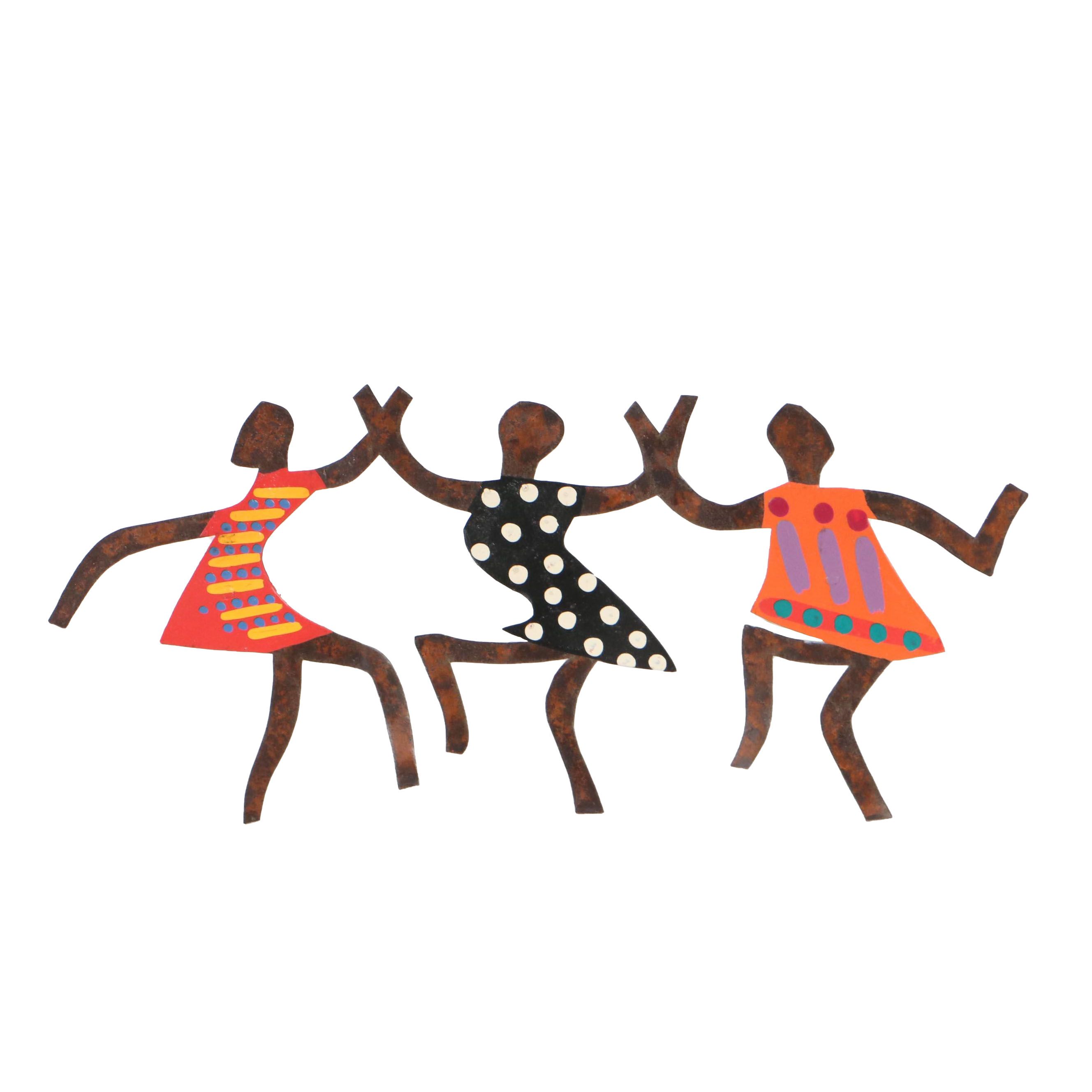 Hand-Painted Folk Art Metal Cutout of Dancing Figures