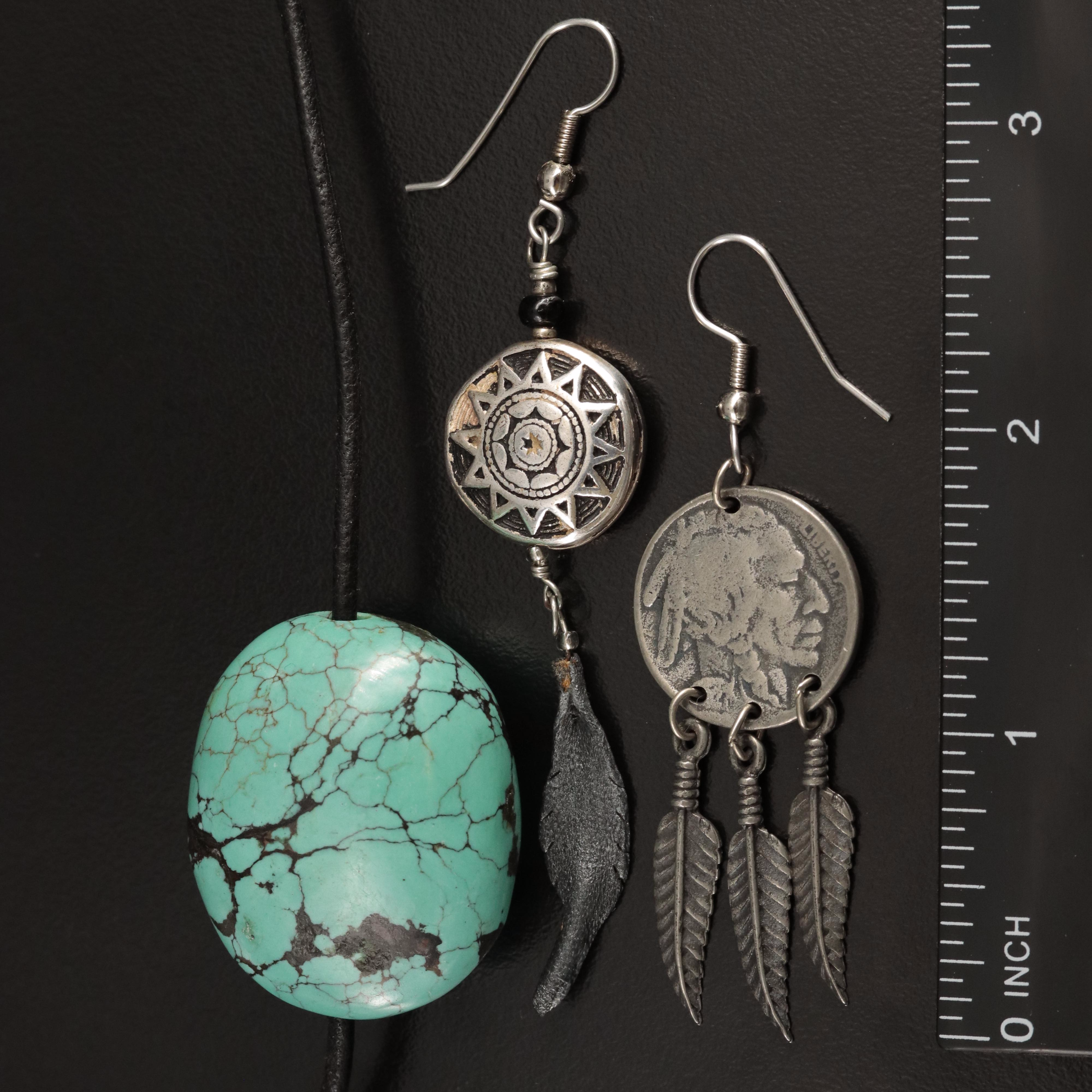 Desert Rose Trading Turquoise Necklace with Feather Motif Drop Earrings