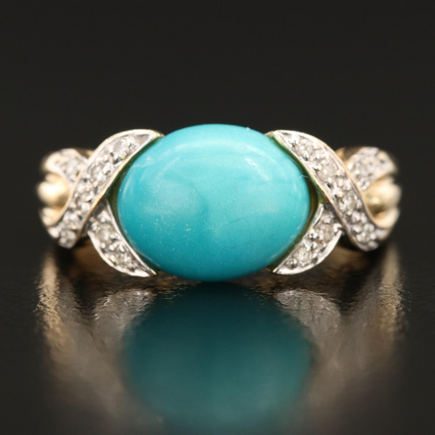 14K Turquoise and Diamond Ring