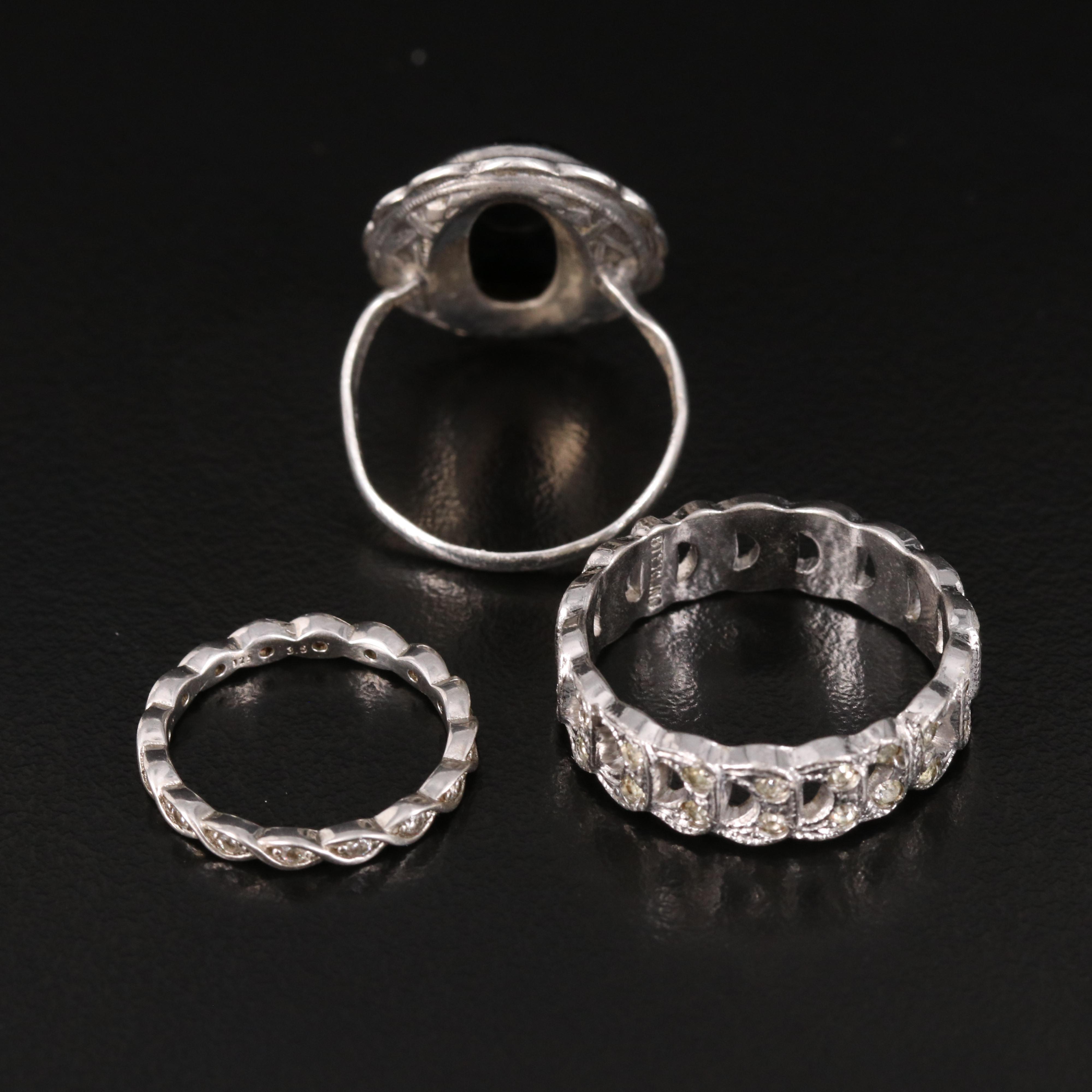 Sterling Rings with Faux Black Onyx, Cubic Zirconia and Rhinestones