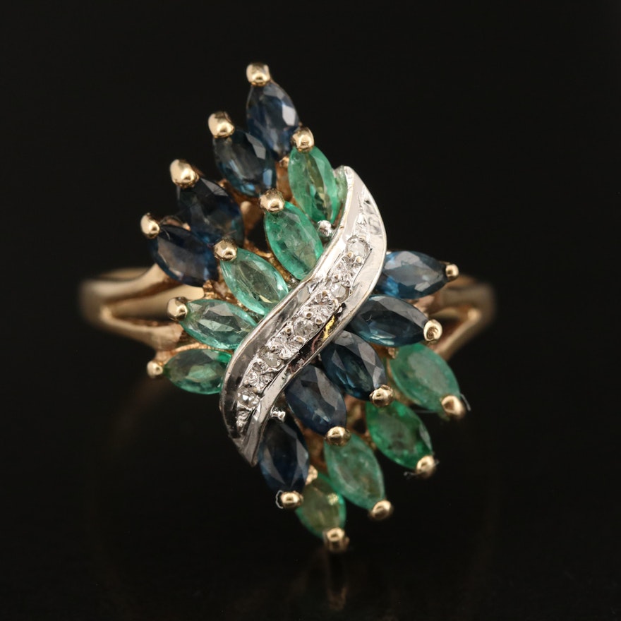 10K Emerald, Sapphire and Diamond Ring