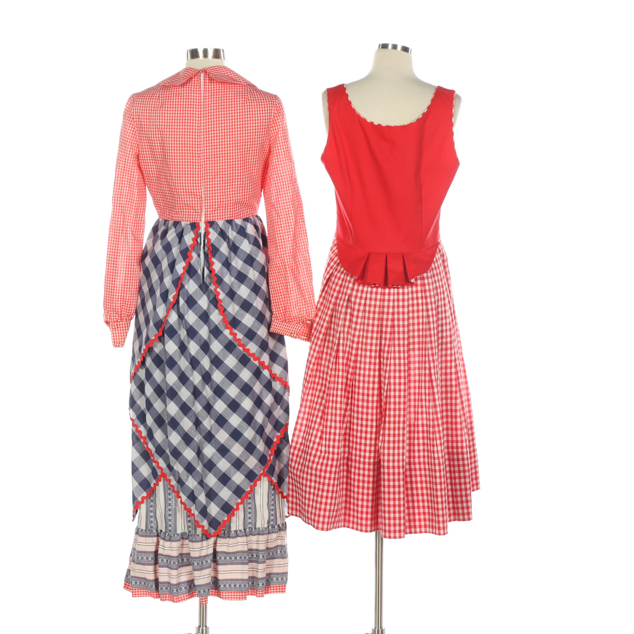 Jane Justin for Don Sophisticates Gingham Maxi Dress and Annegrete Barnum Dress