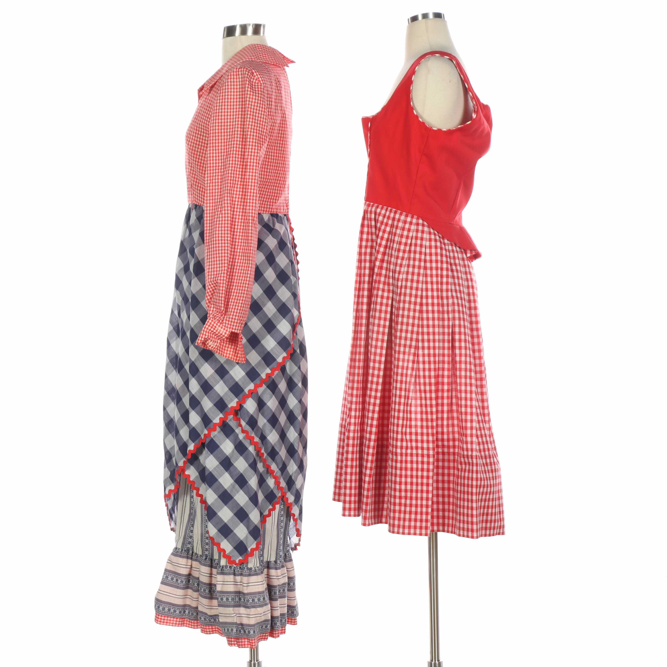 Jane Justin for Don Sophisticates Gingham Maxi Dress and Annegrete Barnum Dress