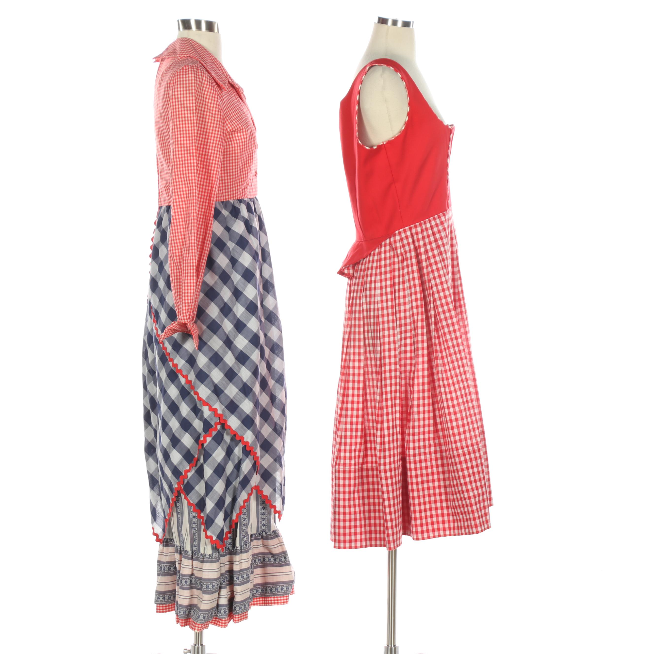 Jane Justin for Don Sophisticates Gingham Maxi Dress and Annegrete Barnum Dress