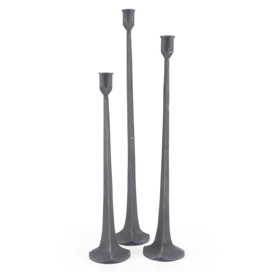 Set of Three Graduated Wrought Iron Candlesticks