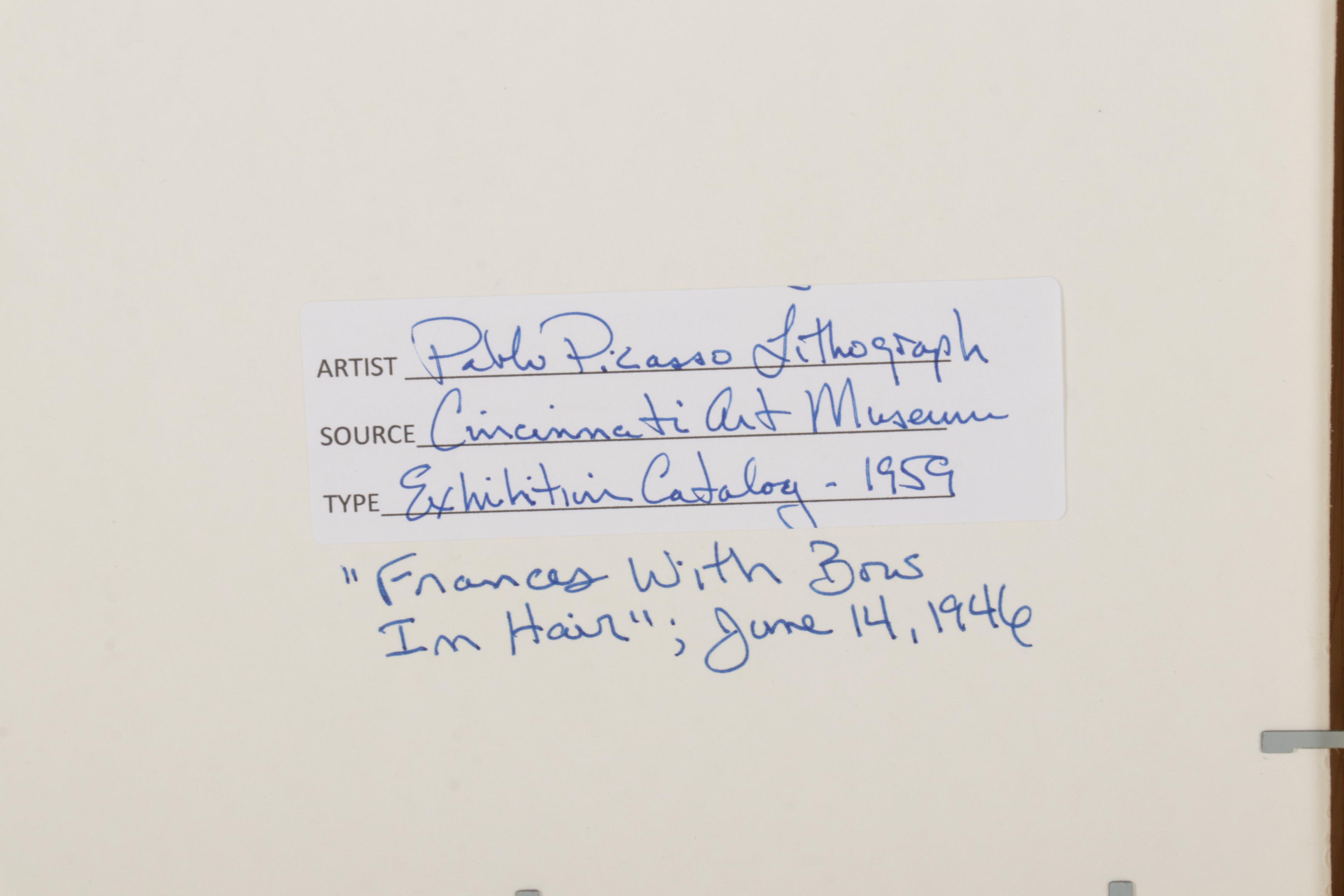 Lithograph After Pablo Picasso "Françoise au nœud dans les cheveux," 1959