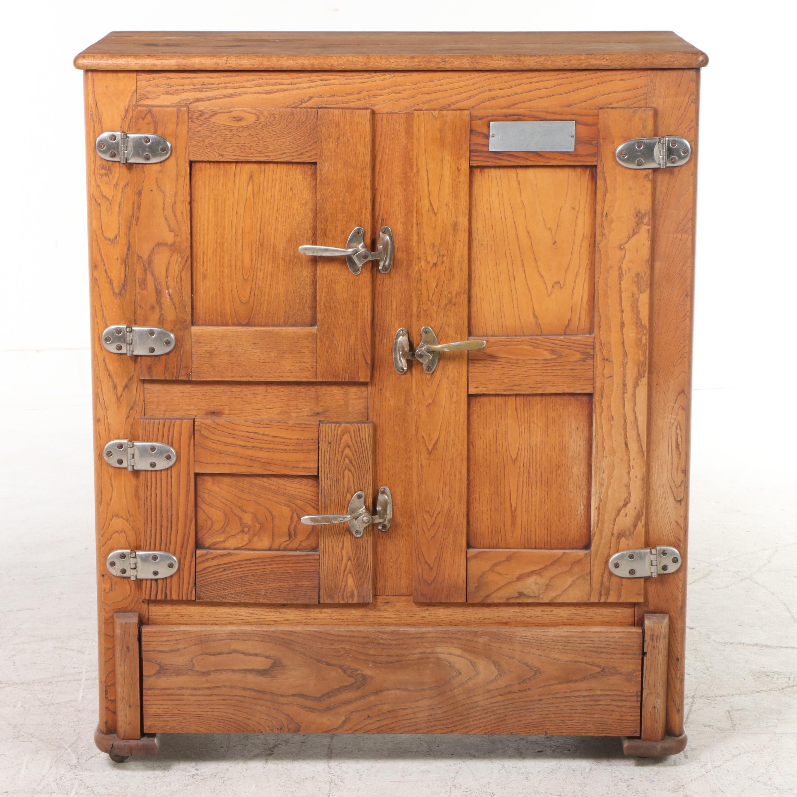 The Monarch Refrigerator Works Oak Triple-Door Ice Box