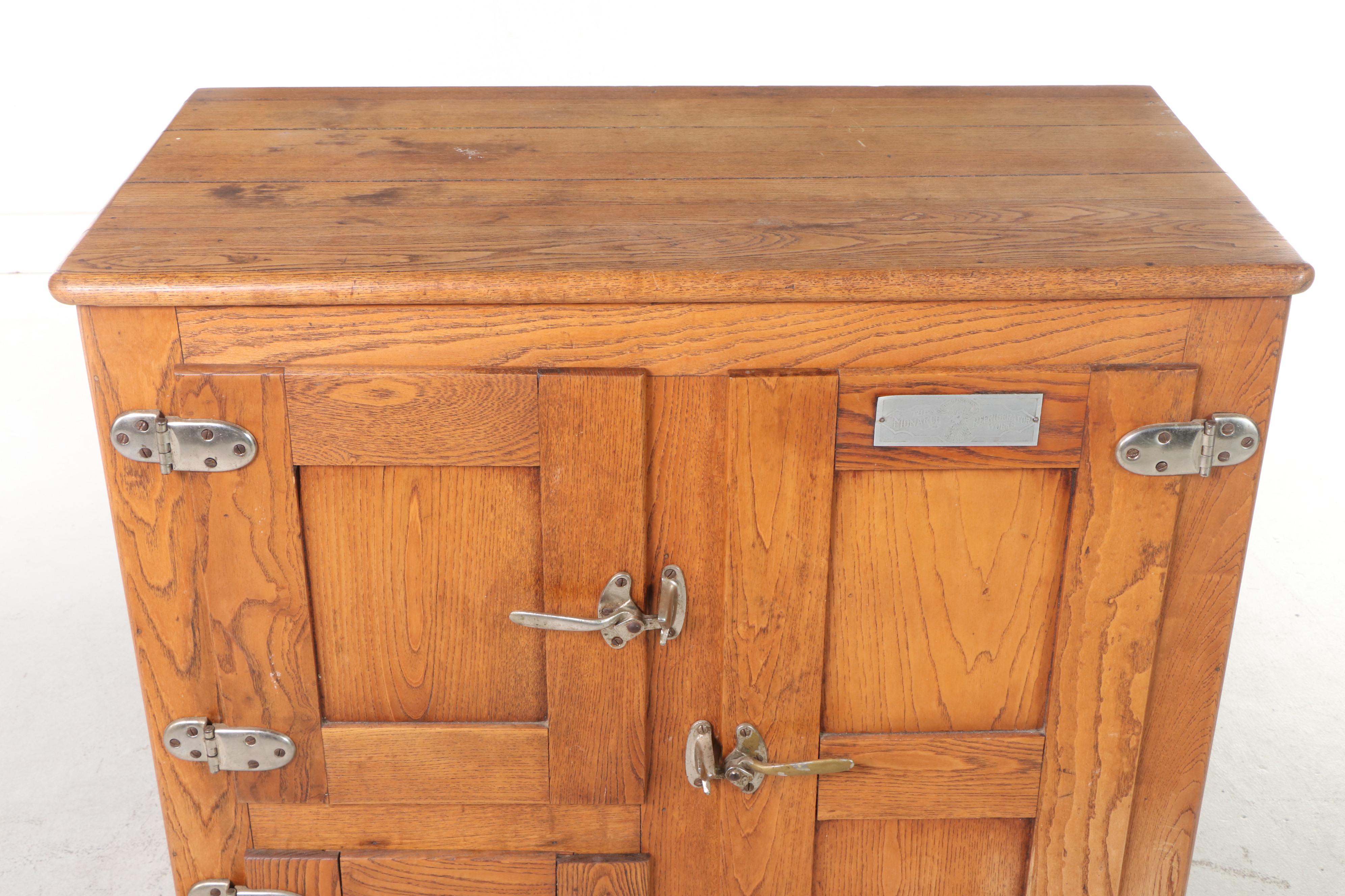 The Monarch Refrigerator Works Oak Triple-Door Ice Box