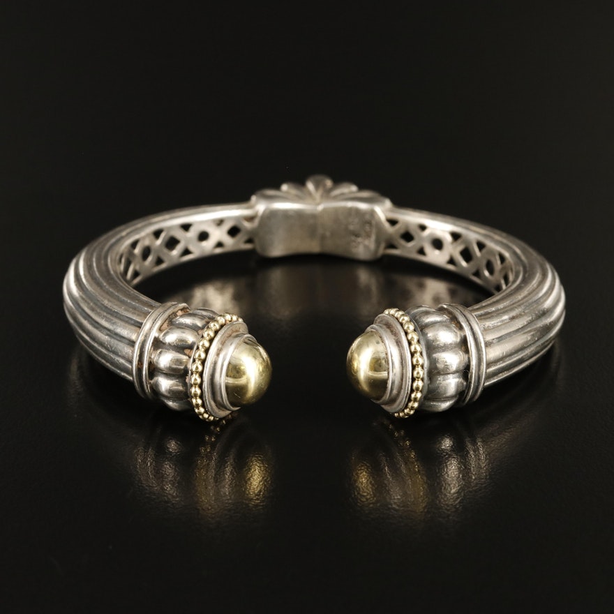 Caviar by Lagos Sterling Hinged Cuff with 18K Accent