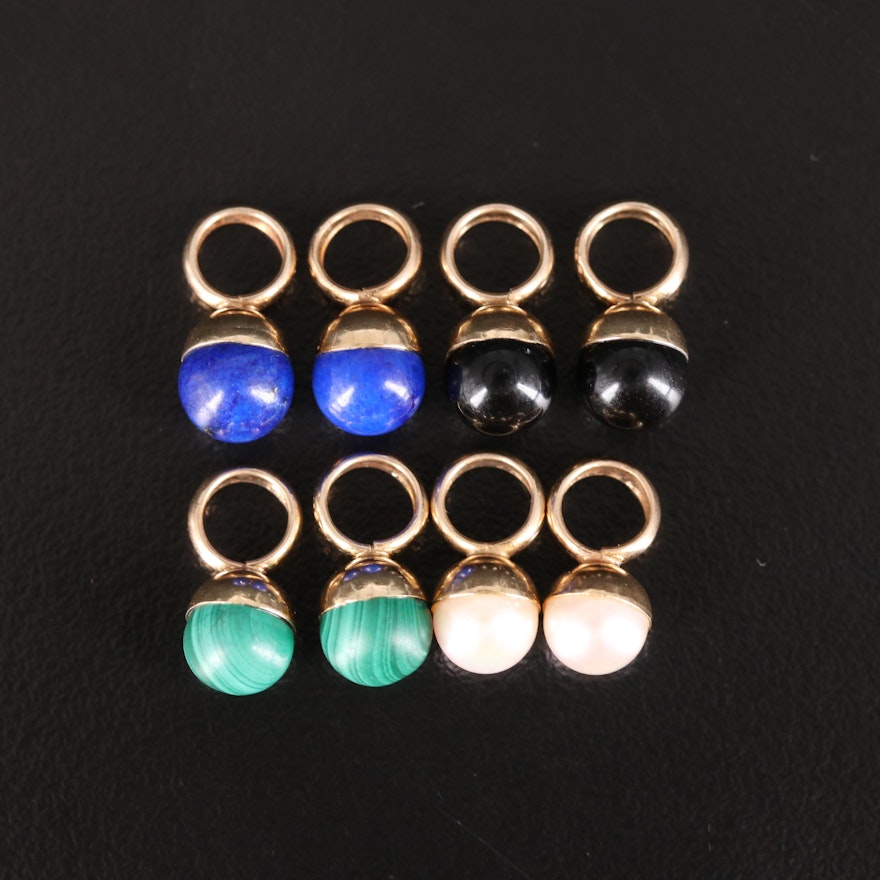 14K Lapis Lazuli, Malachite, Black Onyx and Pearl Charm Collection