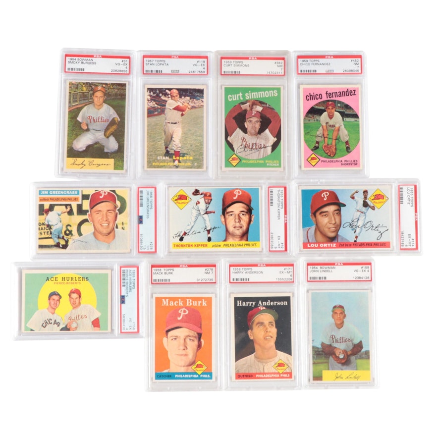 Bowman, Topps Graded Philadelphia Phillies Baseball Cards, 1954–1959