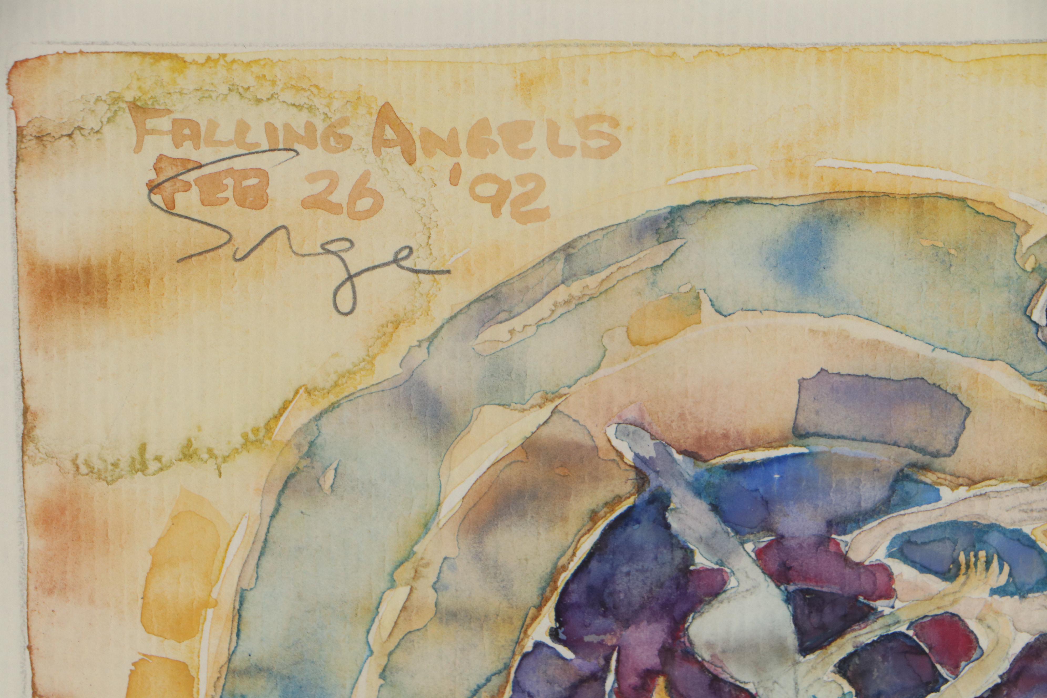 Walter Sorge Watercolor Painting "Falling Angels," 1992