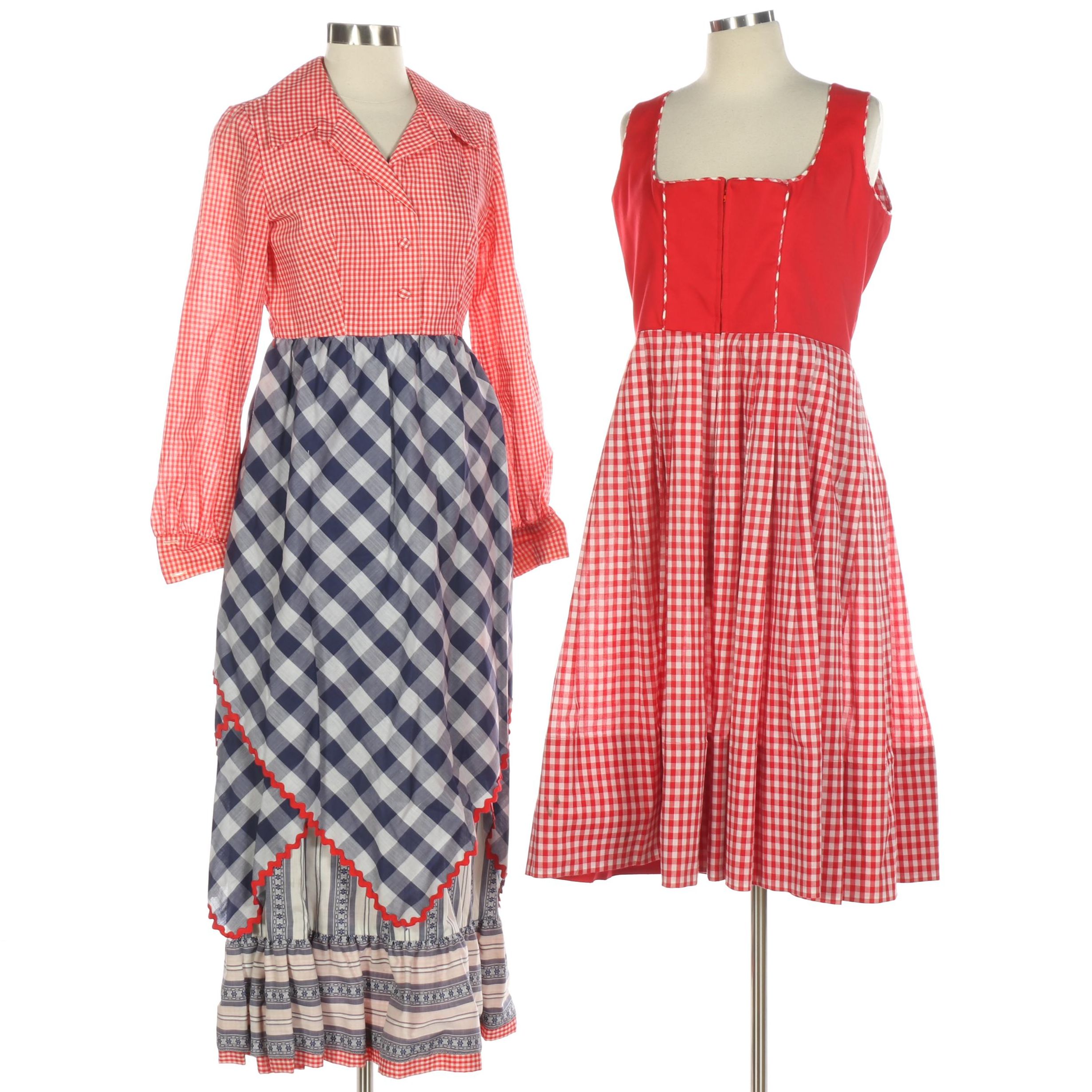 Jane Justin for Don Sophisticates Gingham Maxi Dress and Annegrete Barnum Dress