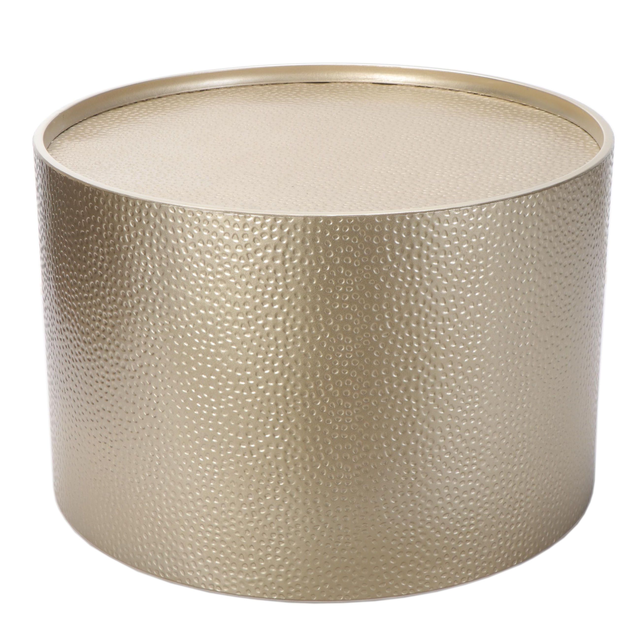 Contemporary Gold Tone Hammered Metal Drum Coffee Table