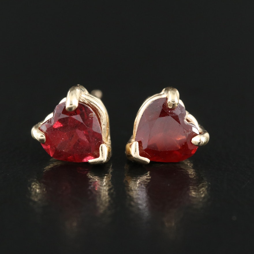 14K Garnet Heart Stud Earrings