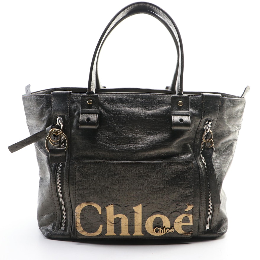 Chloé Eclipse Large Tote Bag in Metallic Coated Canvas