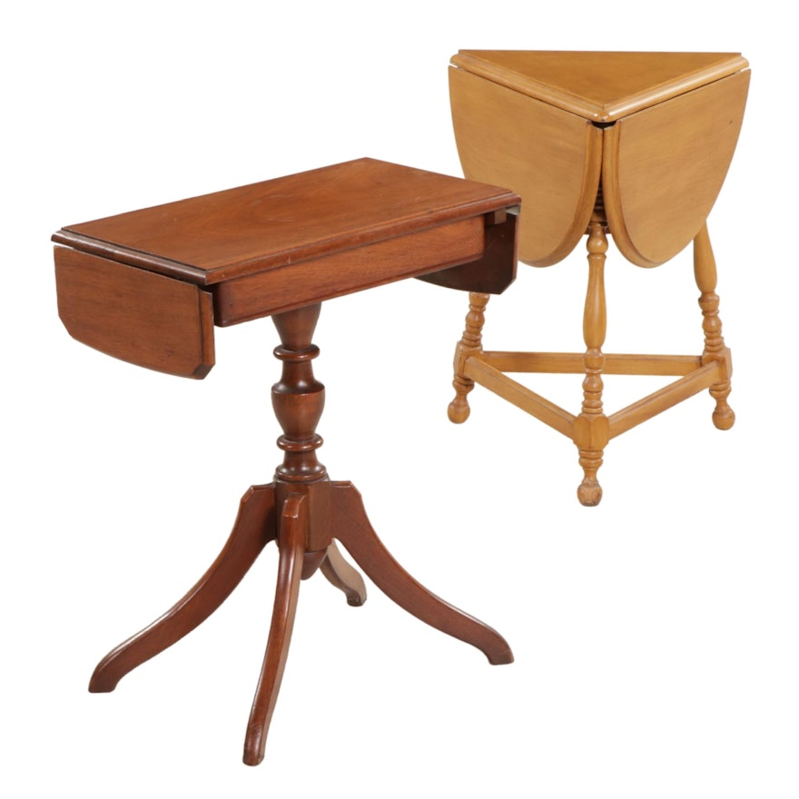 Mahogany and Grain-Painted Maple Finish Drop Leaf Side Tables, 20th Century
