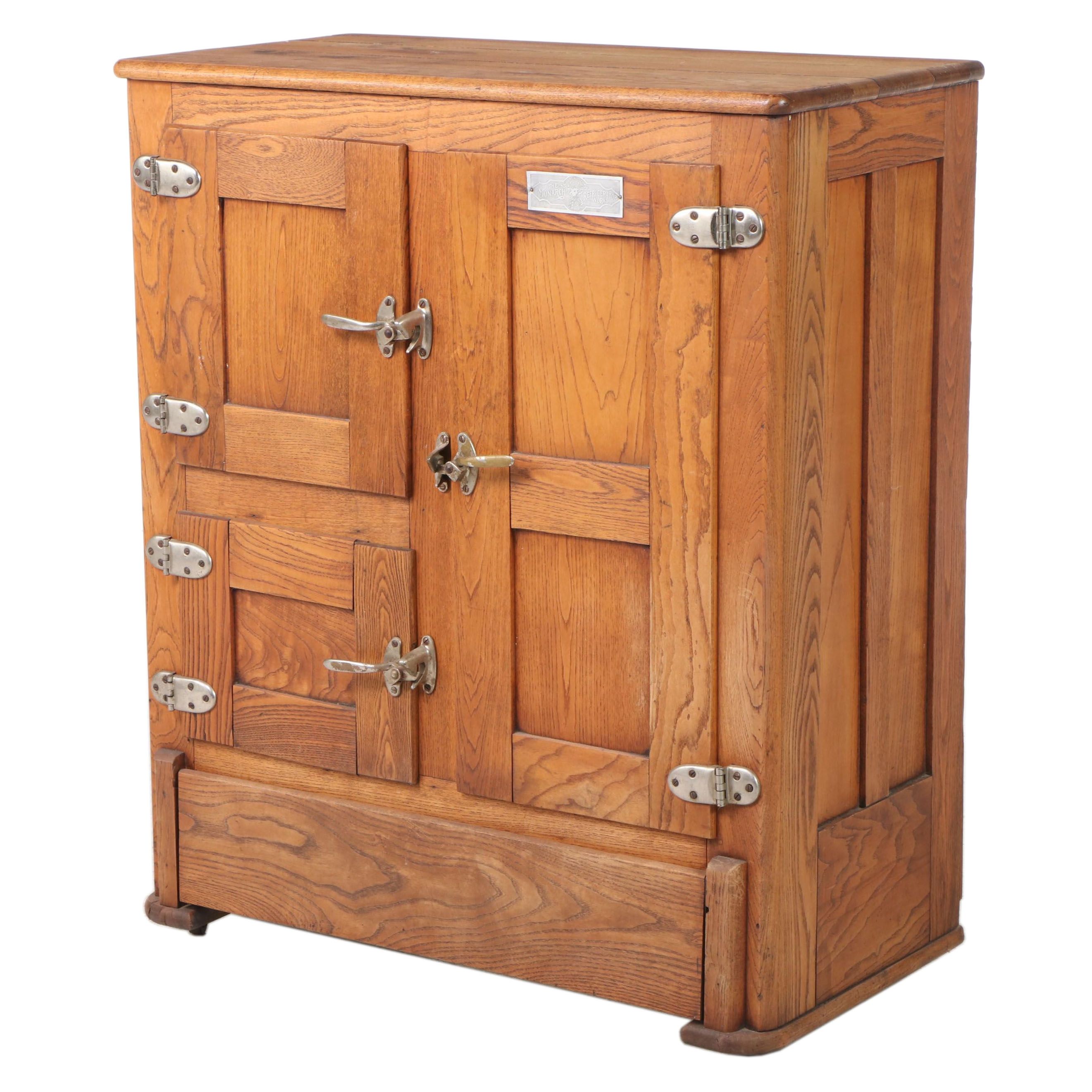 The Monarch Refrigerator Works Oak Triple-Door Ice Box
