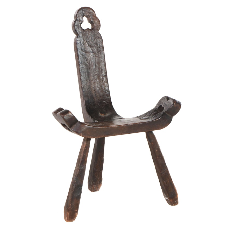 Spanish Carved Pine Shepherd's Chair, Mid-20th Century