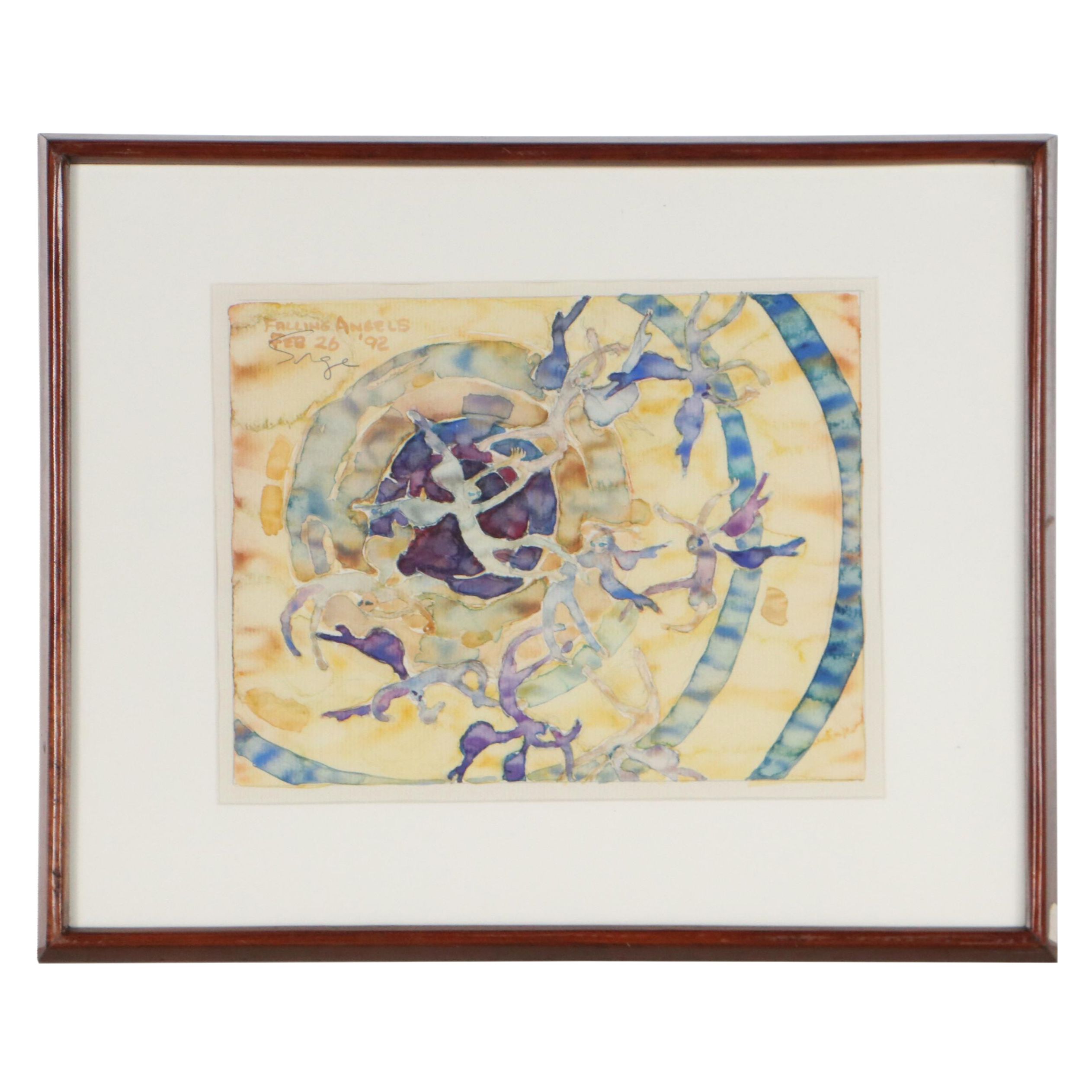 Walter Sorge Watercolor Painting "Falling Angels," 1992