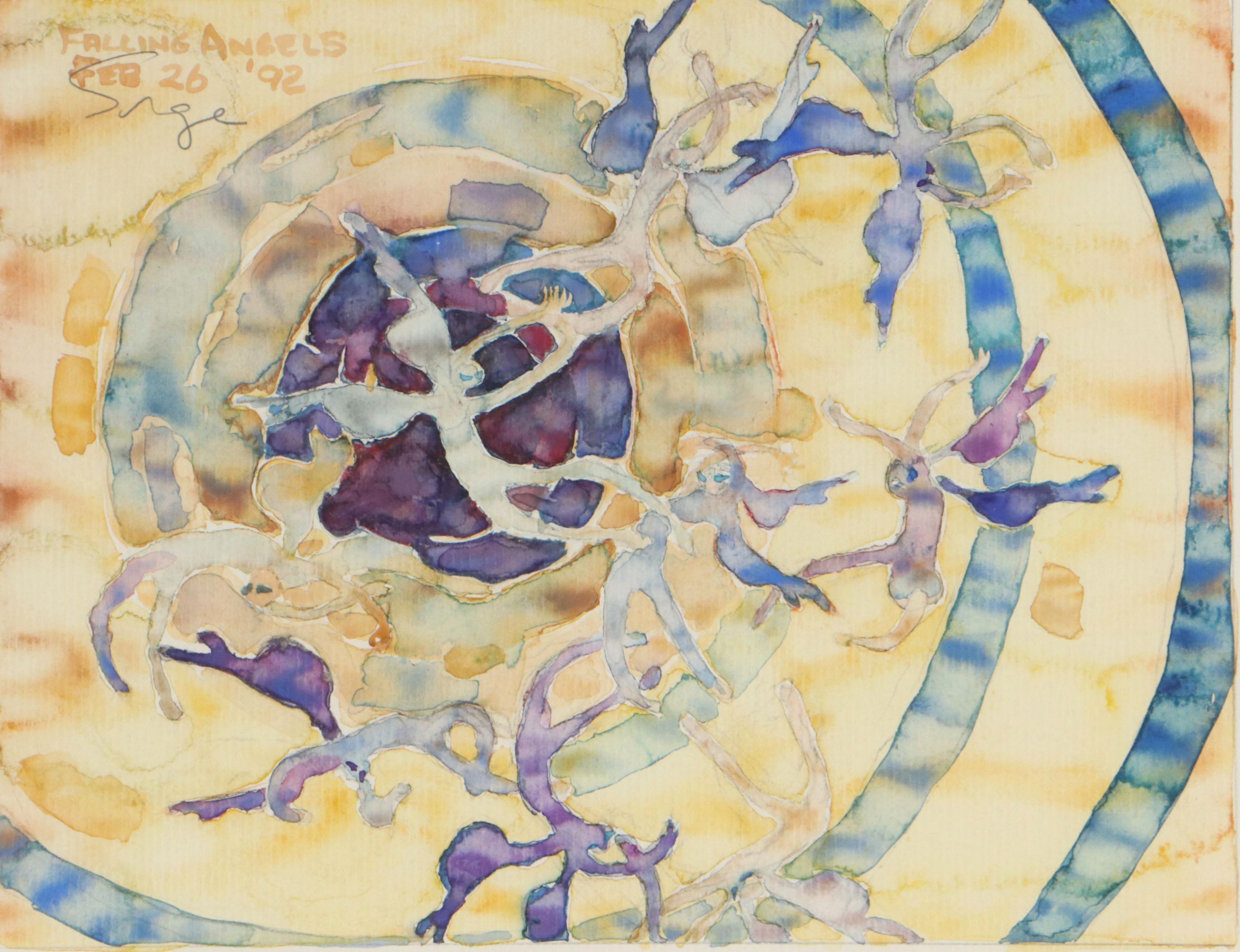 Walter Sorge Watercolor Painting "Falling Angels," 1992