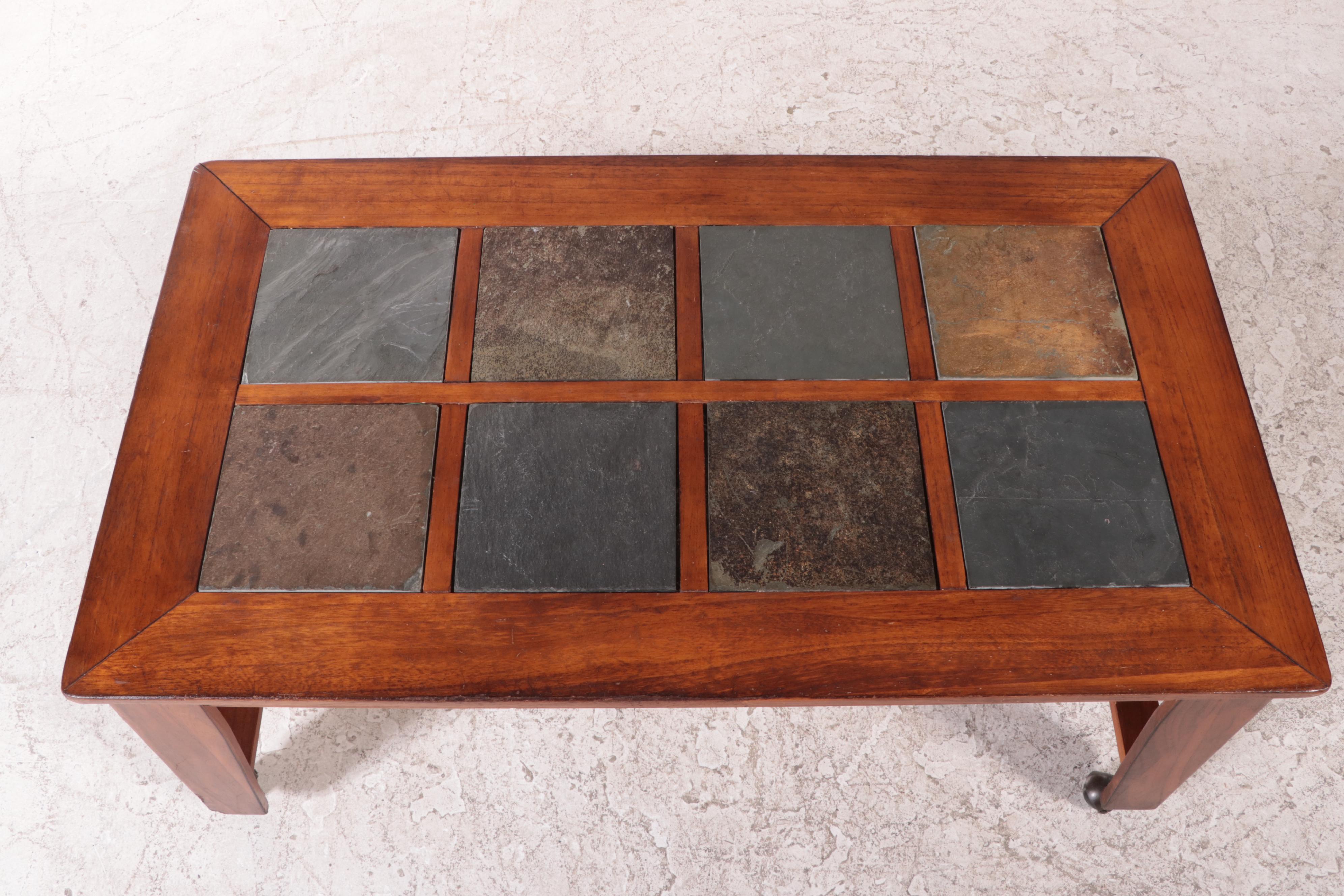 Contemporary Slate Tile Top Two-Tier Coffee Table