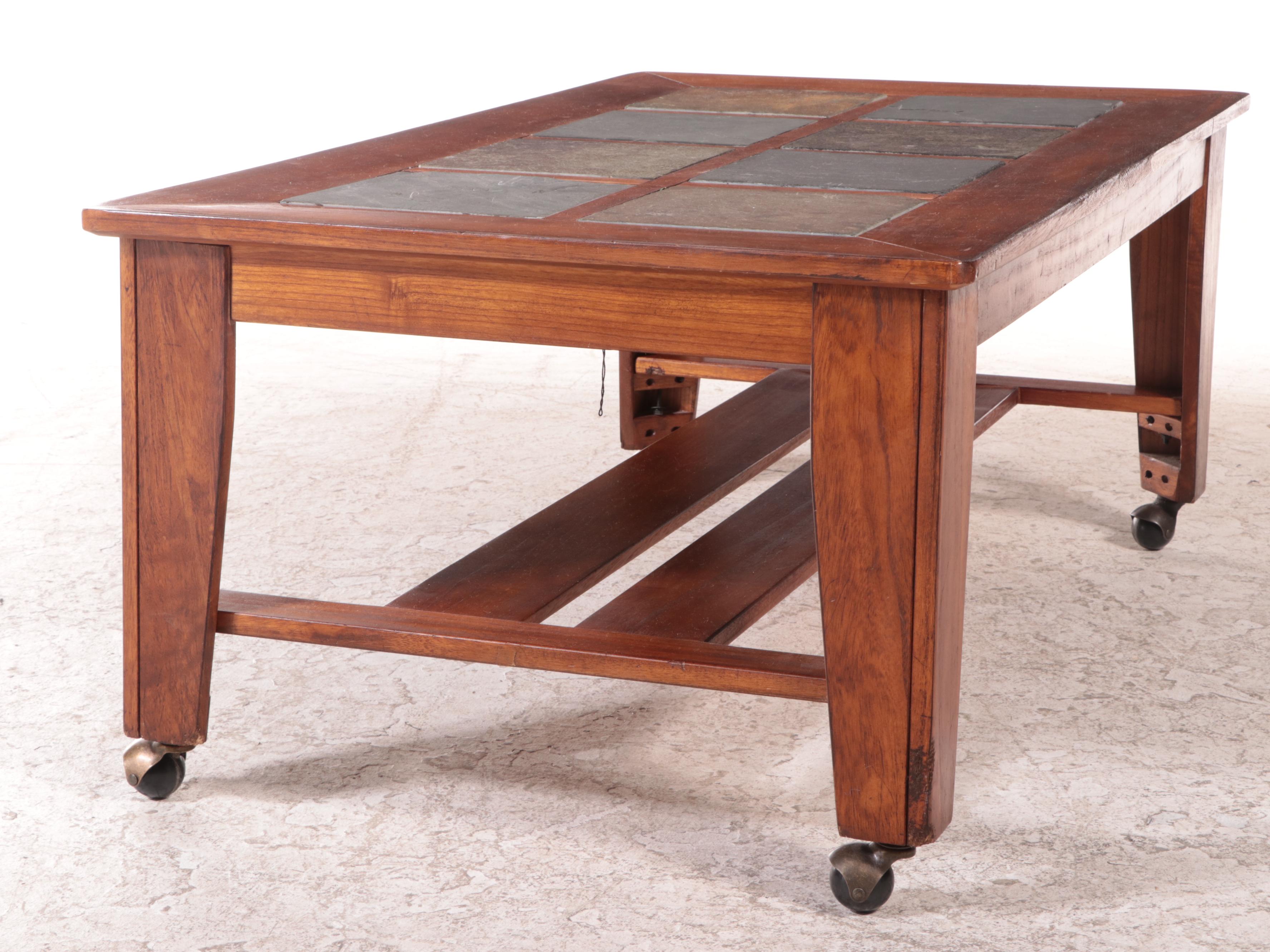Contemporary Slate Tile Top Two-Tier Coffee Table