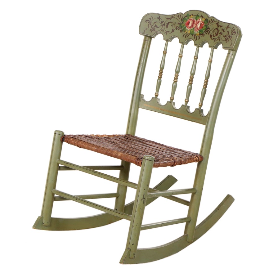 Victorian Spindle-Back Rocker in Later Paint, signed "Ruth H. Wolf"