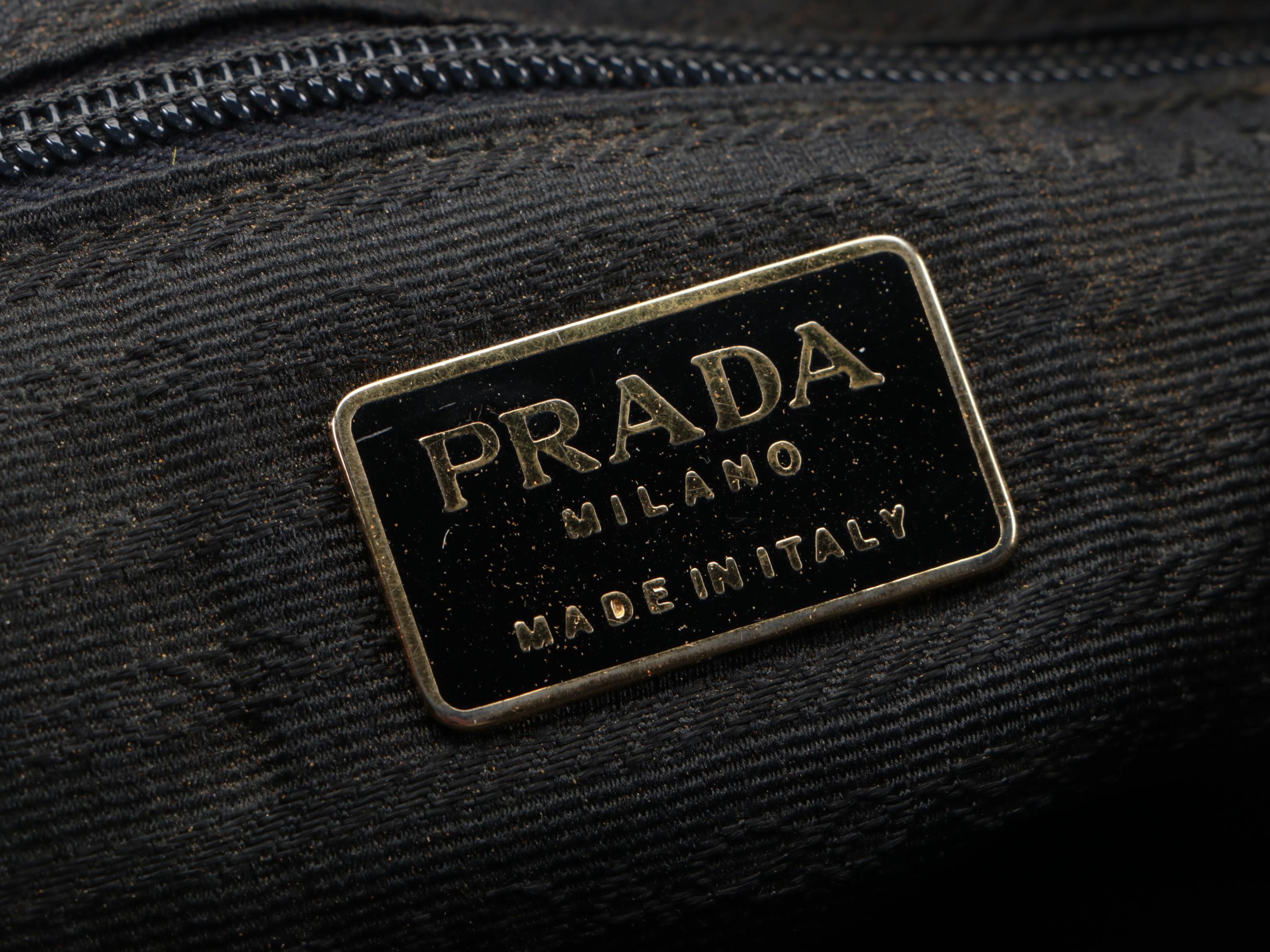 Prada Small Zip Handbag in Black Nylon Gabardine and Croc-Effect Leather