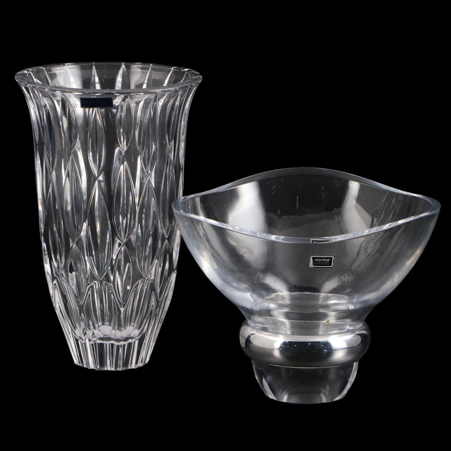 Marquis by Waterford "Rainfall" Crystal Vase with Nambé Crystal Bowl
