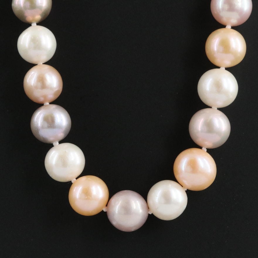 Pearl Necklace with Sapphire Accented Sterling Clasp
