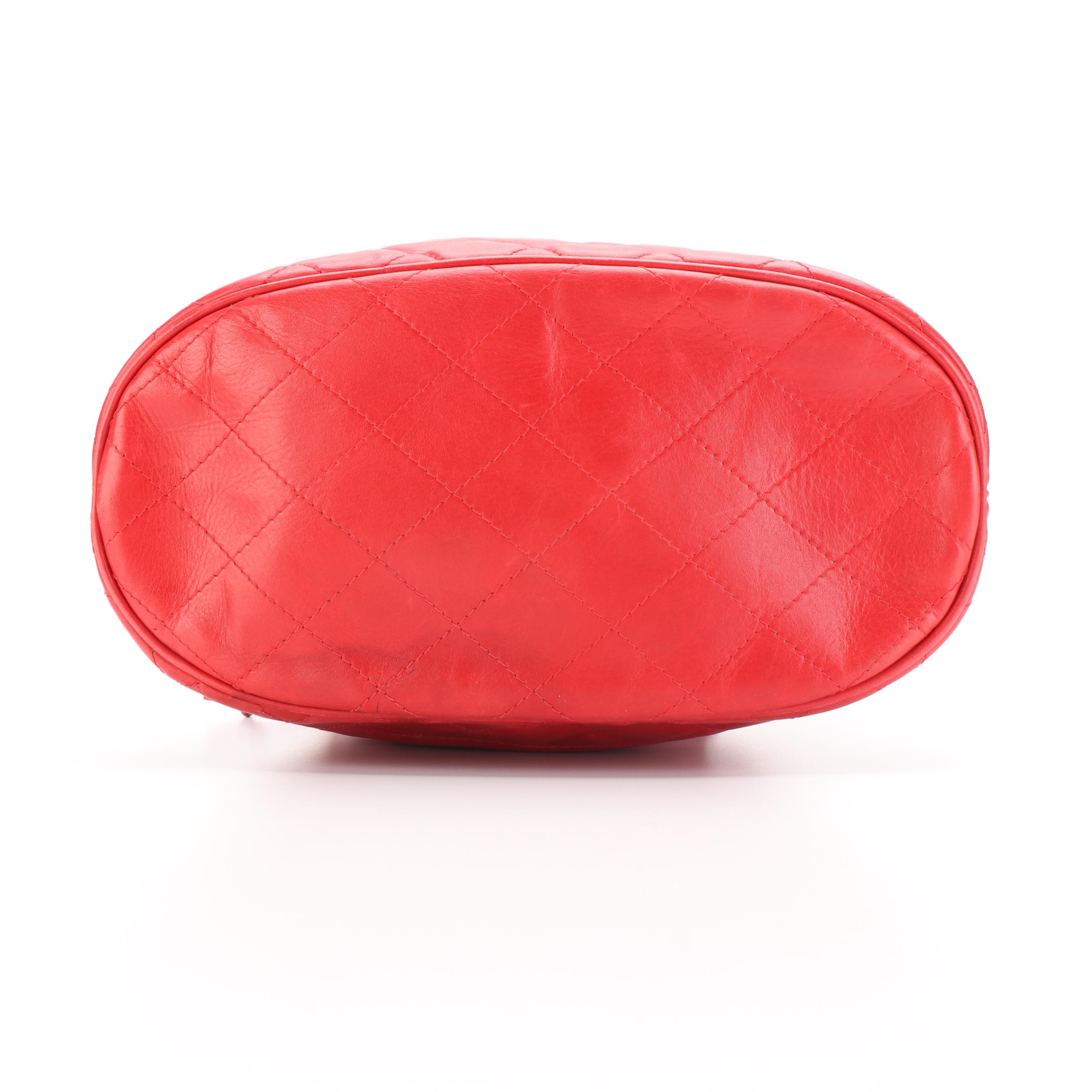 Chanel Red Leather Bucket Bag with Zip Pouch