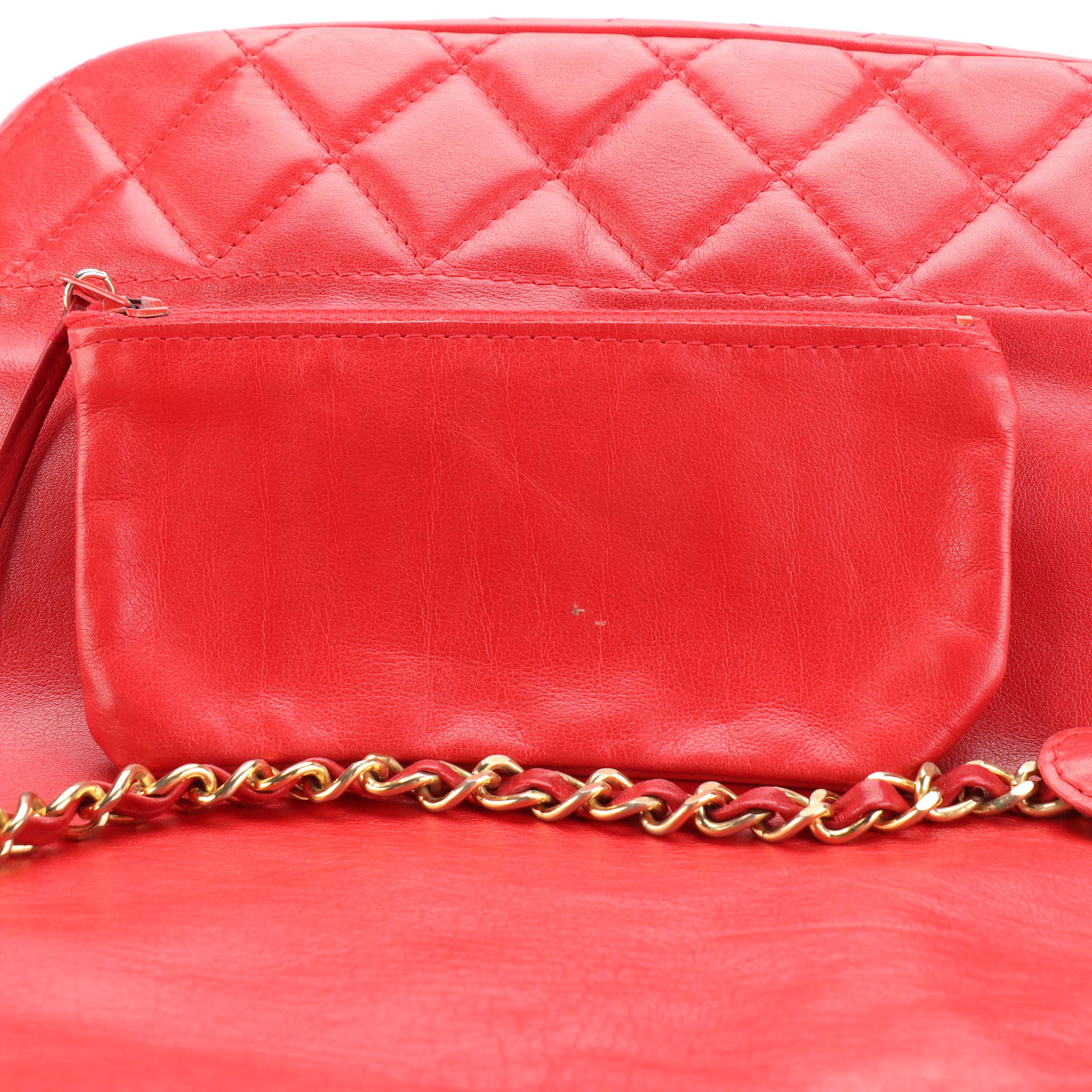 Chanel Red Leather Bucket Bag with Zip Pouch
