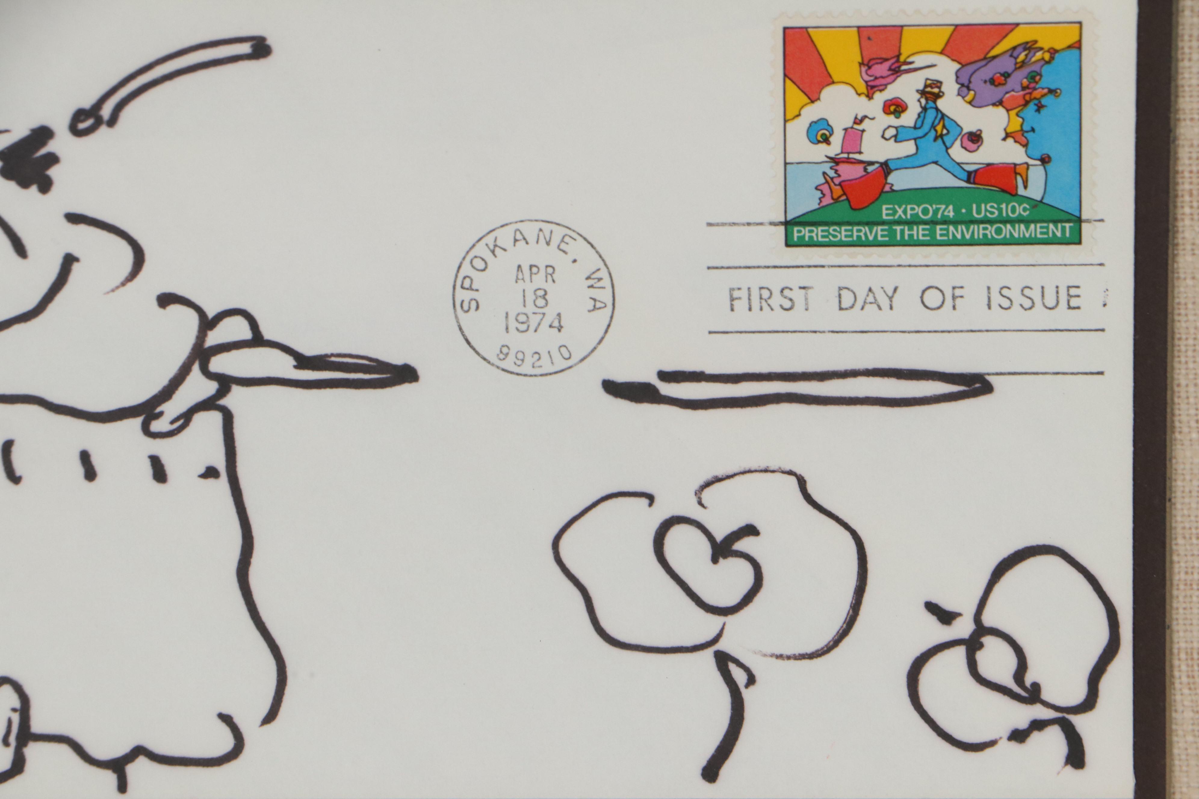 Peter Max Abstract Portrait Ink Drawing, 1980