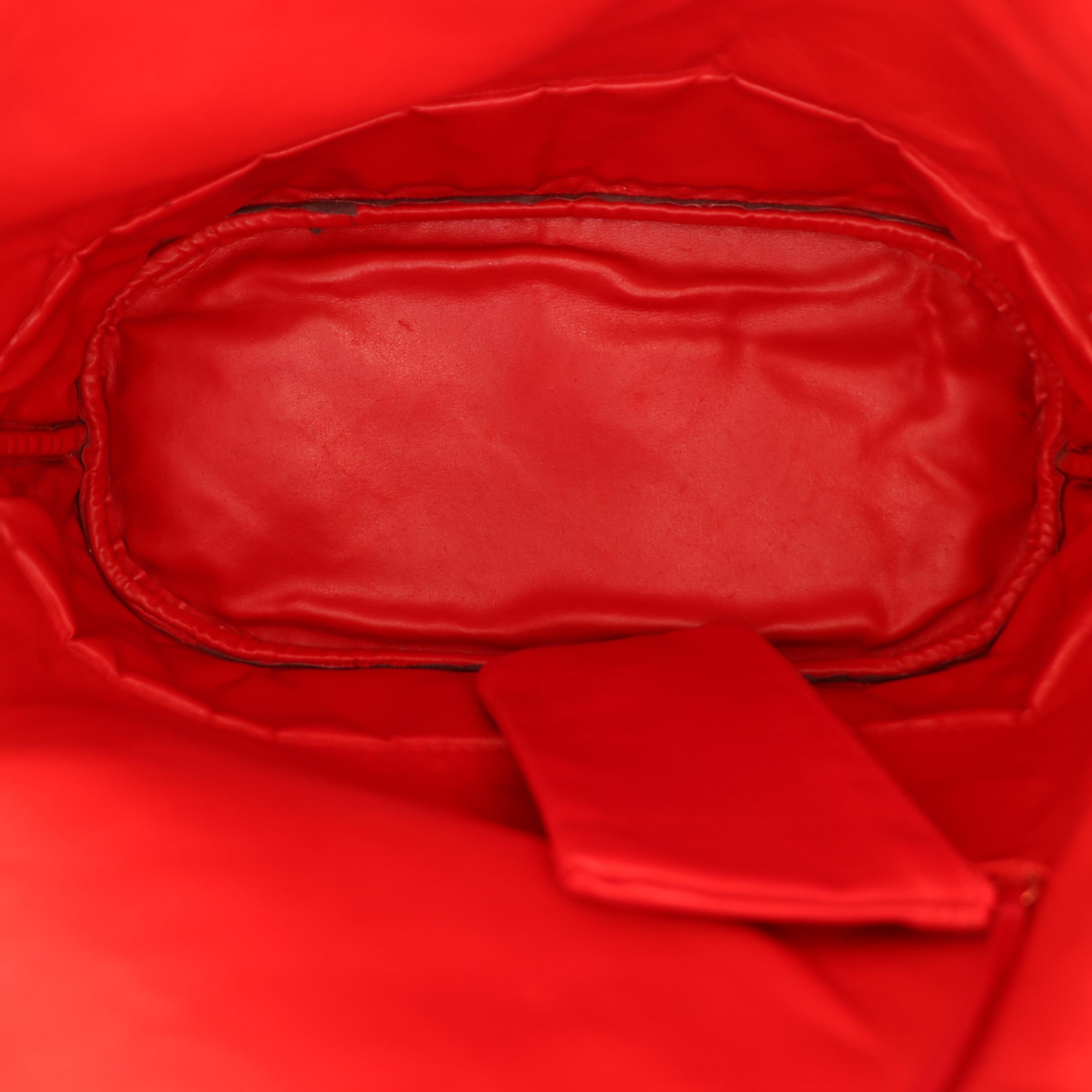 Chanel Red Leather Bucket Bag with Zip Pouch