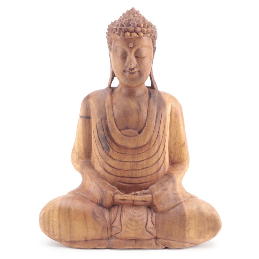 Seated Carved Wooden Buddha