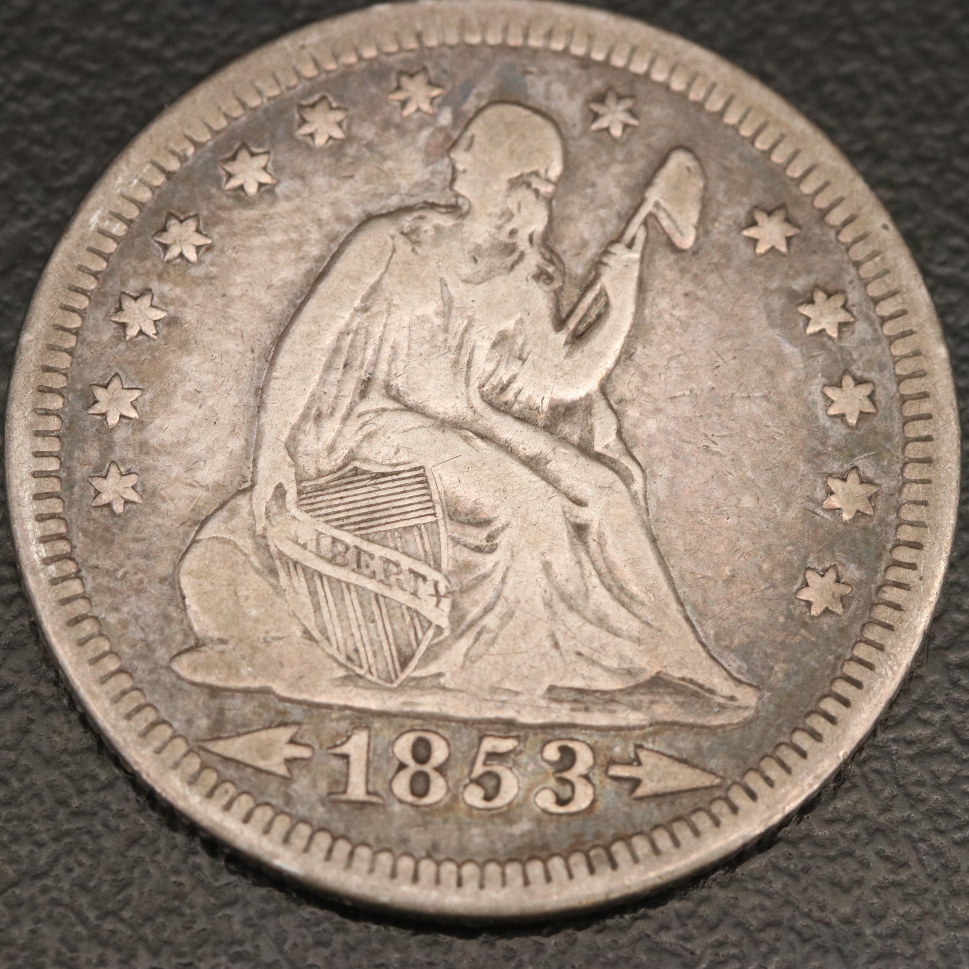 1853 Seated Liberty Silver Quarter