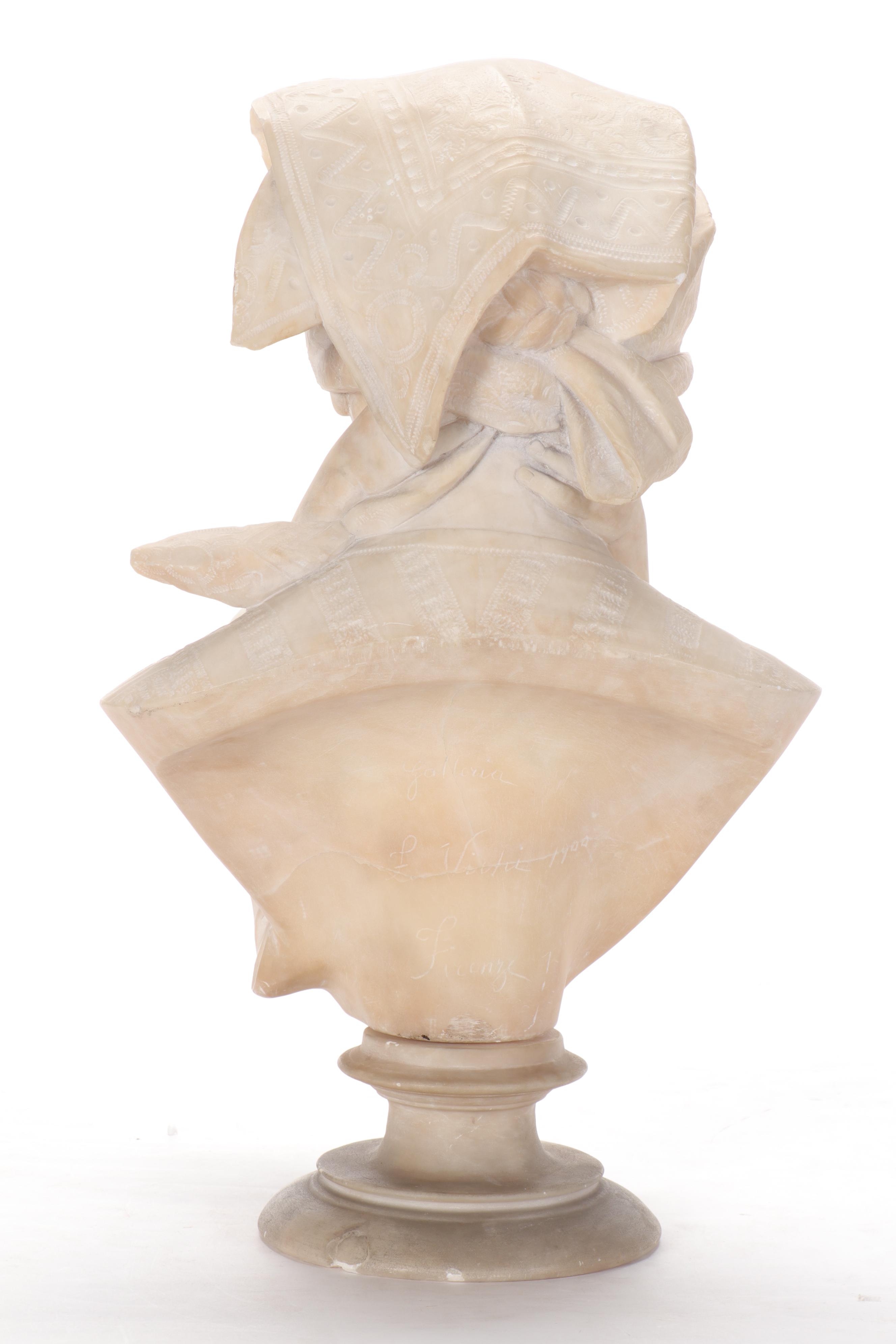 Studio of Fernandino Vichi Alabaster Double-Bust of Mother and Child, 1900
