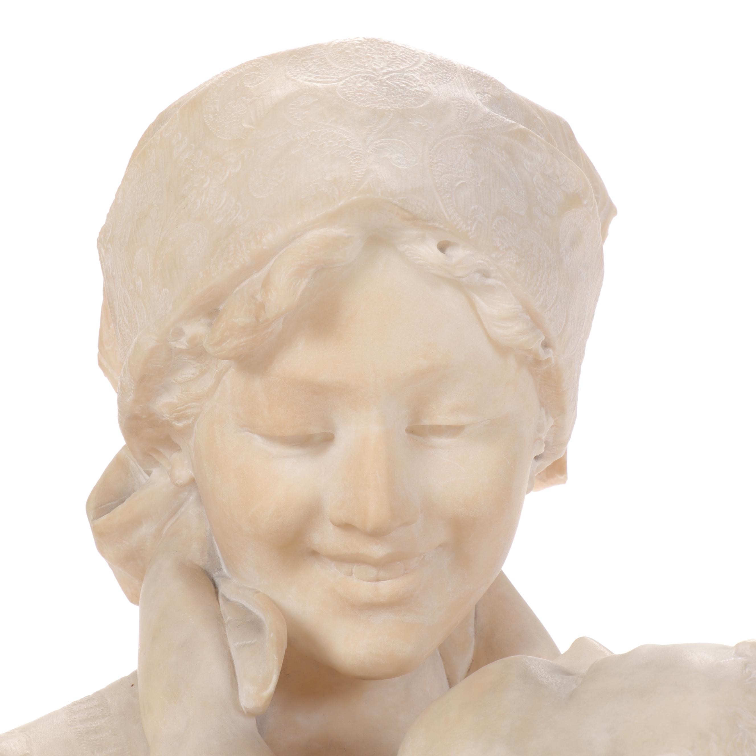 Studio of Fernandino Vichi Alabaster Double-Bust of Mother and Child, 1900