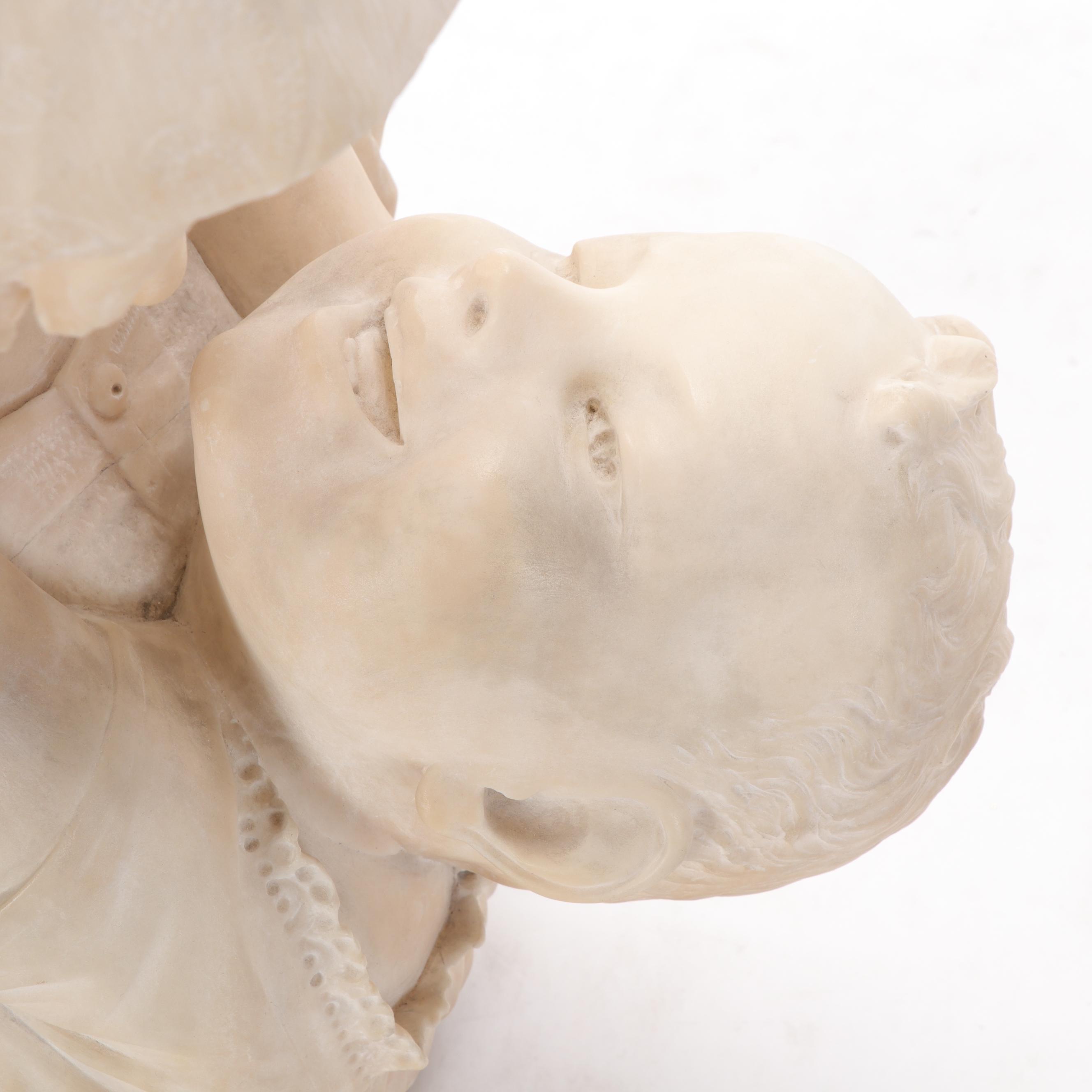 Studio of Fernandino Vichi Alabaster Double-Bust of Mother and Child, 1900