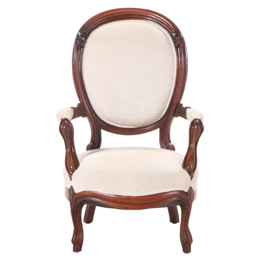 American Rococo Revival Walnut and Custom-Upholstered Armchair, circa 1870