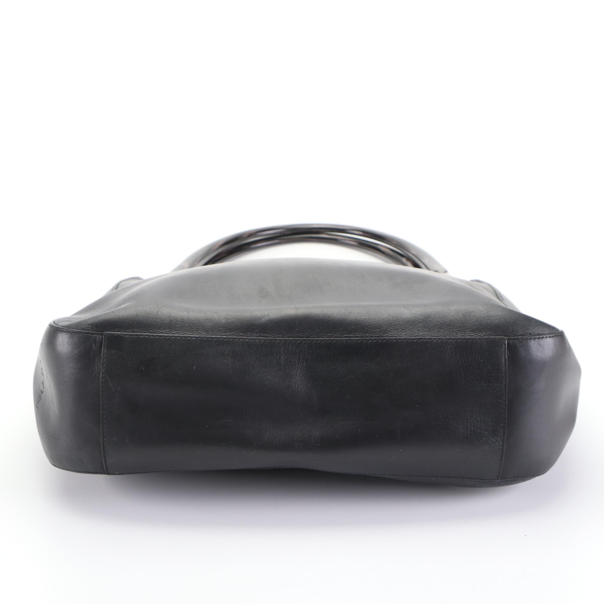 Prada Resin Handle Shoulder Bag in Charcoal Calfskin Leather