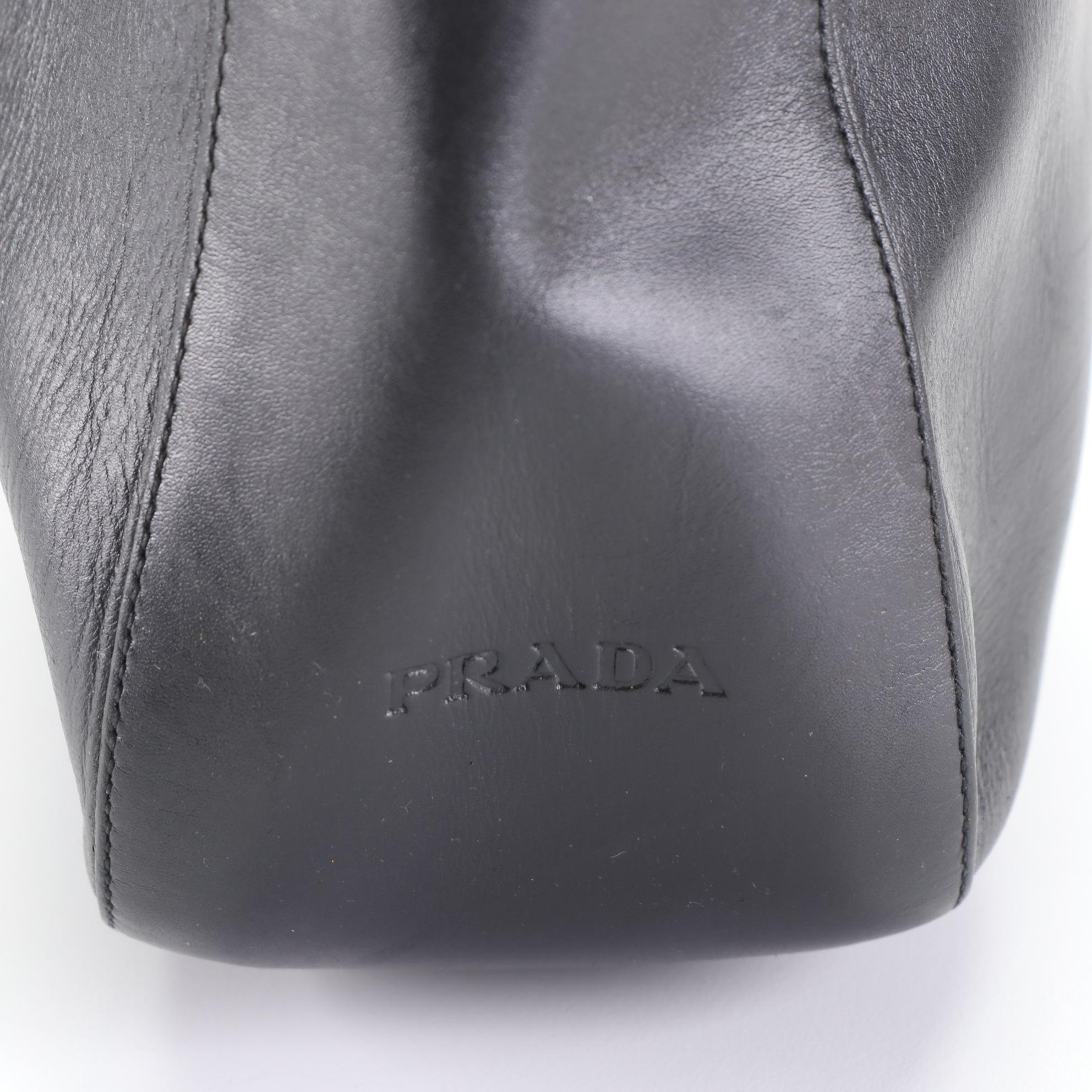 Prada Resin Handle Shoulder Bag in Charcoal Calfskin Leather
