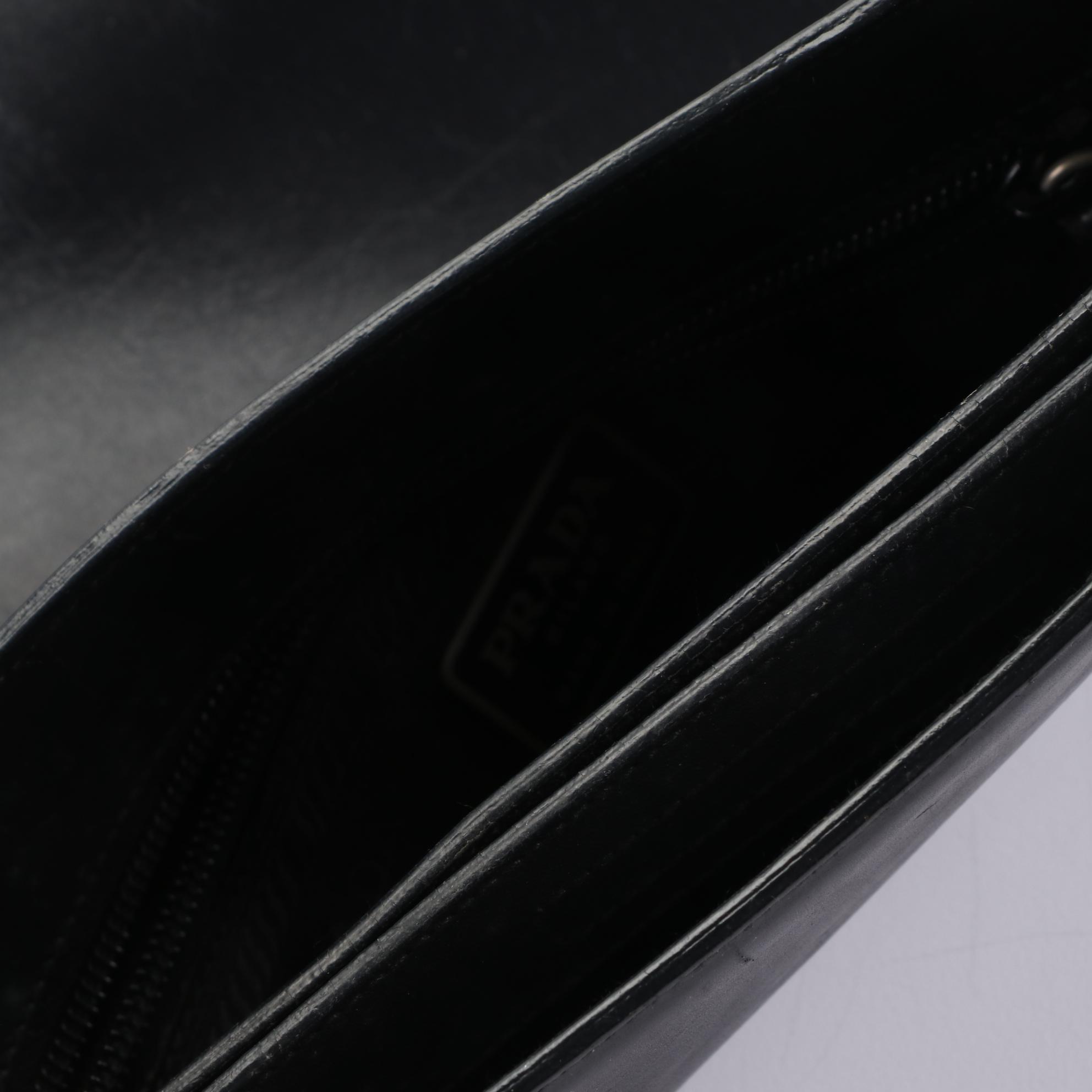 Prada Resin Handle Shoulder Bag in Charcoal Calfskin Leather