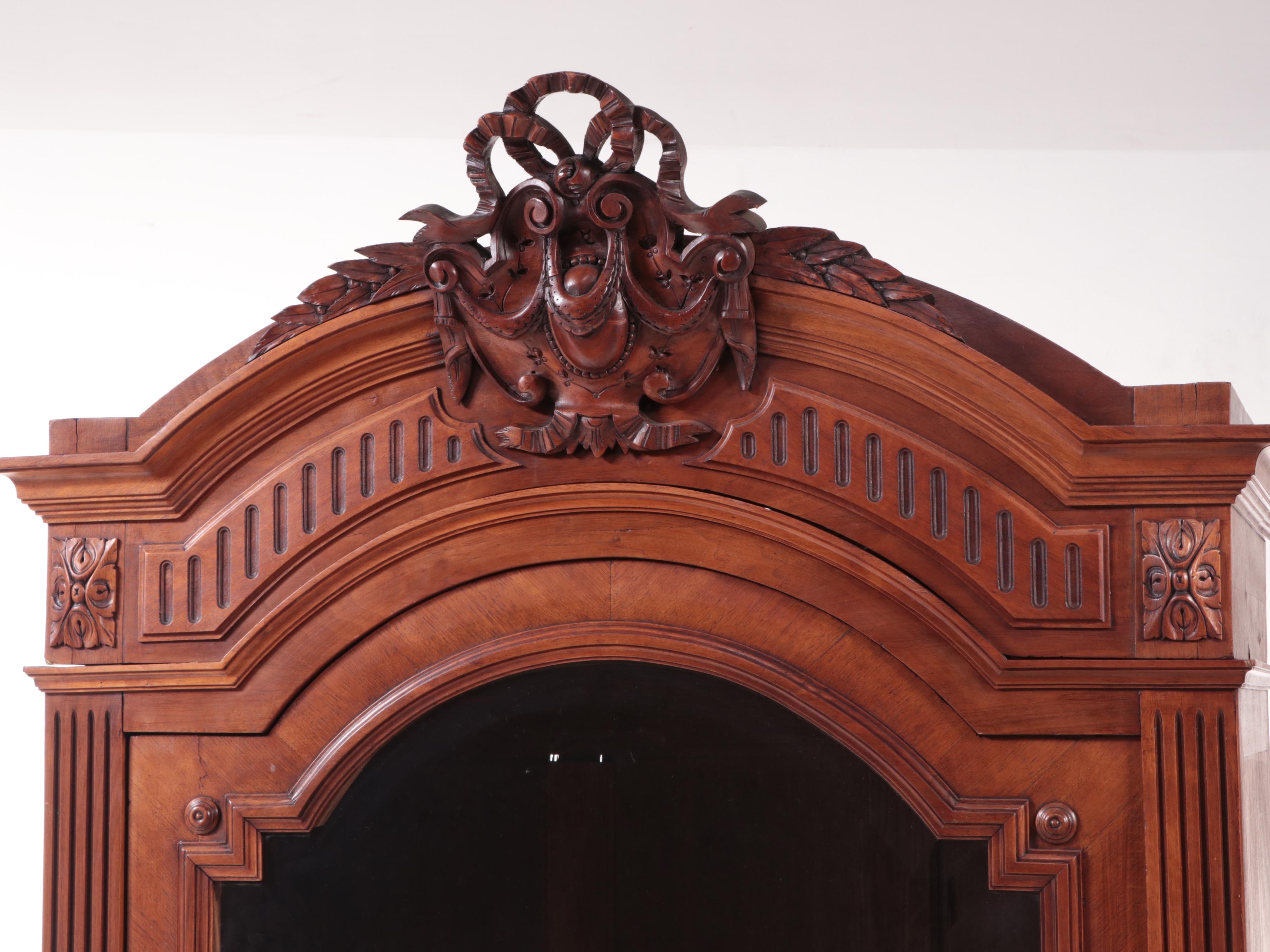 French Louis XVI Style Walnut Display Cabinet, Late 19th/Early 20th Century