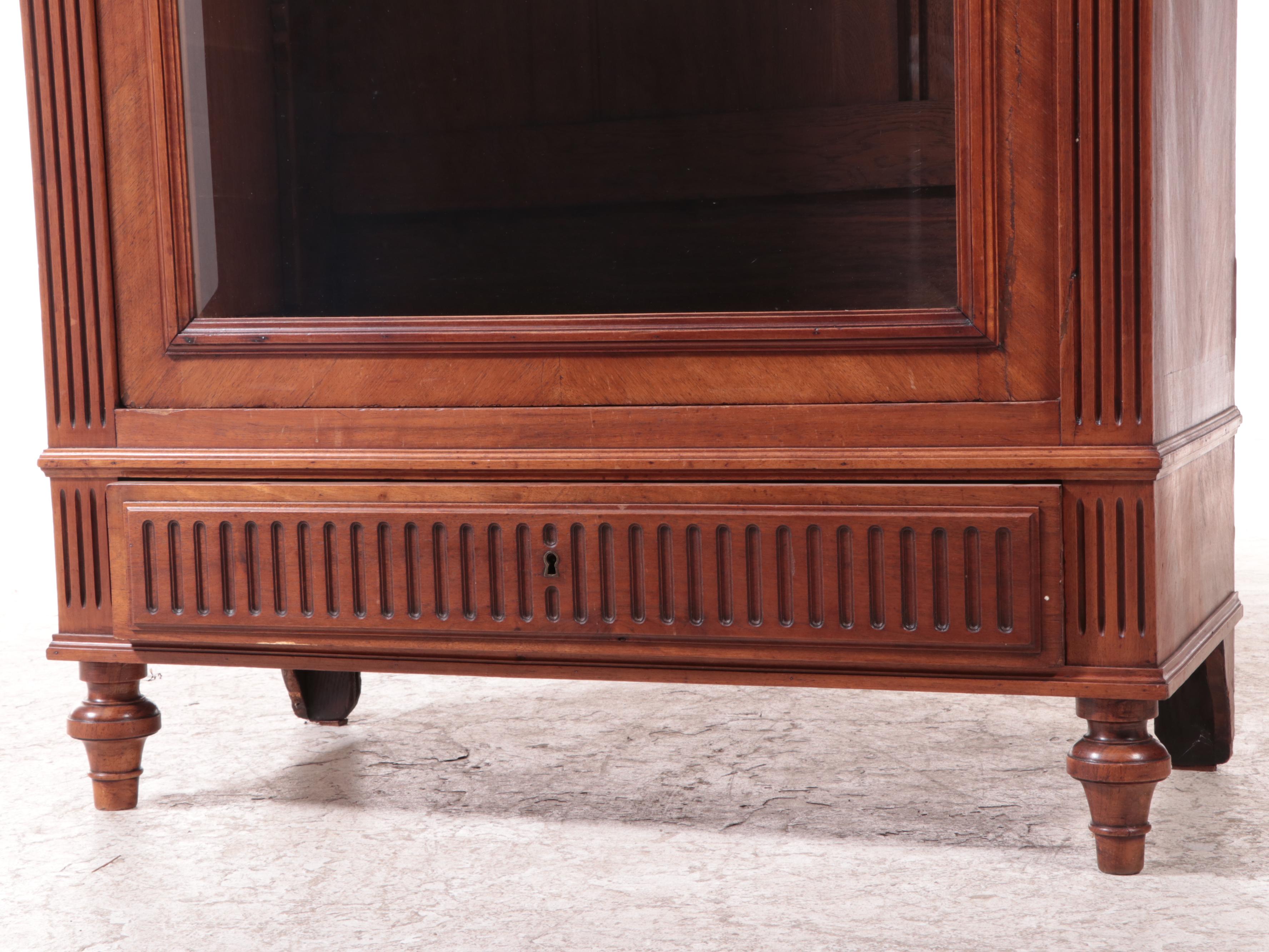 French Louis XVI Style Walnut Display Cabinet, Late 19th/Early 20th Century